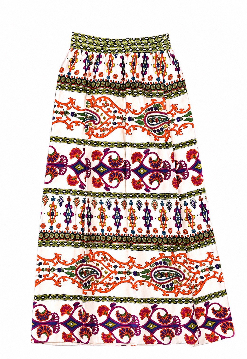 Vintage 1970’s Alex Colman Colorful Maxi Long Hostess Skirt 27” Waist