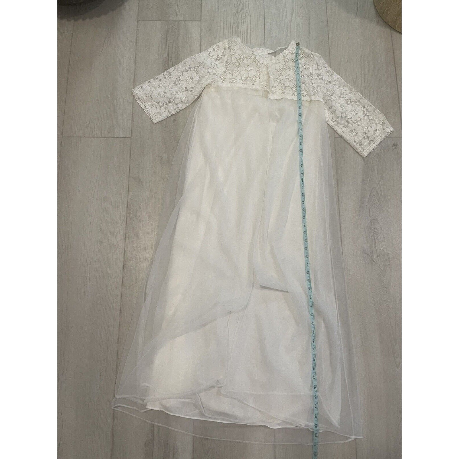 Vintage 1960s Nylon Lace Nightgown Robe Peignoir Set White Sears Roebuck Small