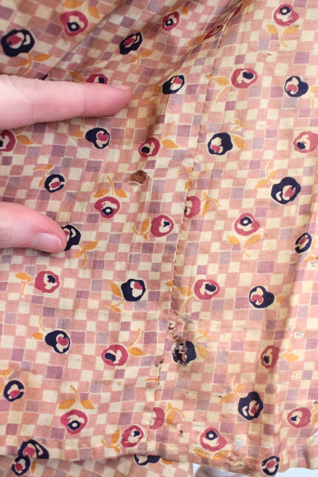 VTG Women’s 20s Tan & Peach Silk Drop Waist Dress W/ Floral Print 1920s Sz S/M