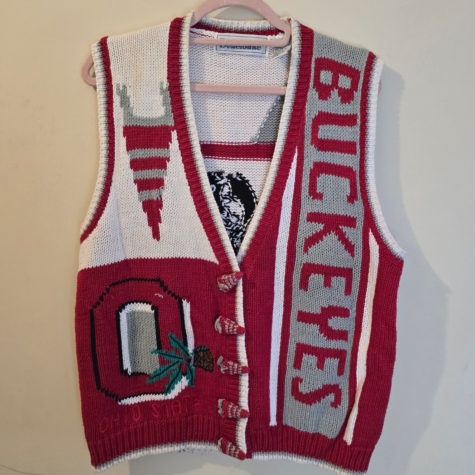 Vintage BellePointe Ohio State Buckeyes Sweater Vest Red Gray White Small NCAA