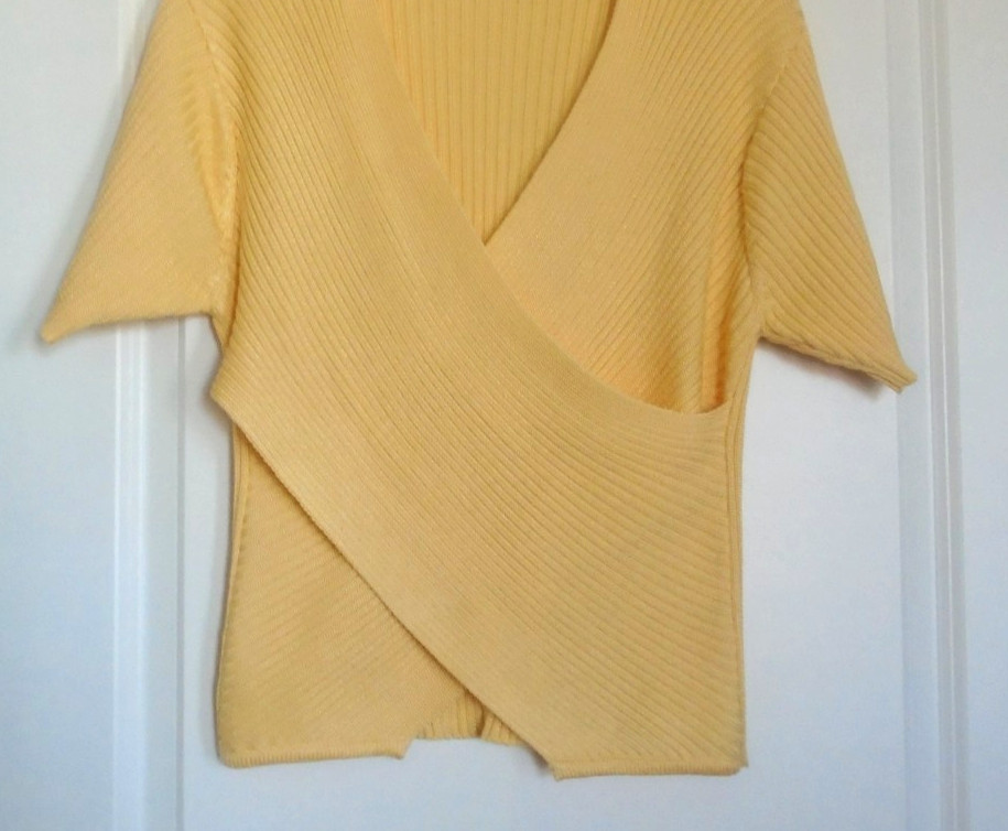 VTG FIA ITALIA Handloomed Yellow Knit Wrap Top Short Sleeve Cotton Rayon Size L