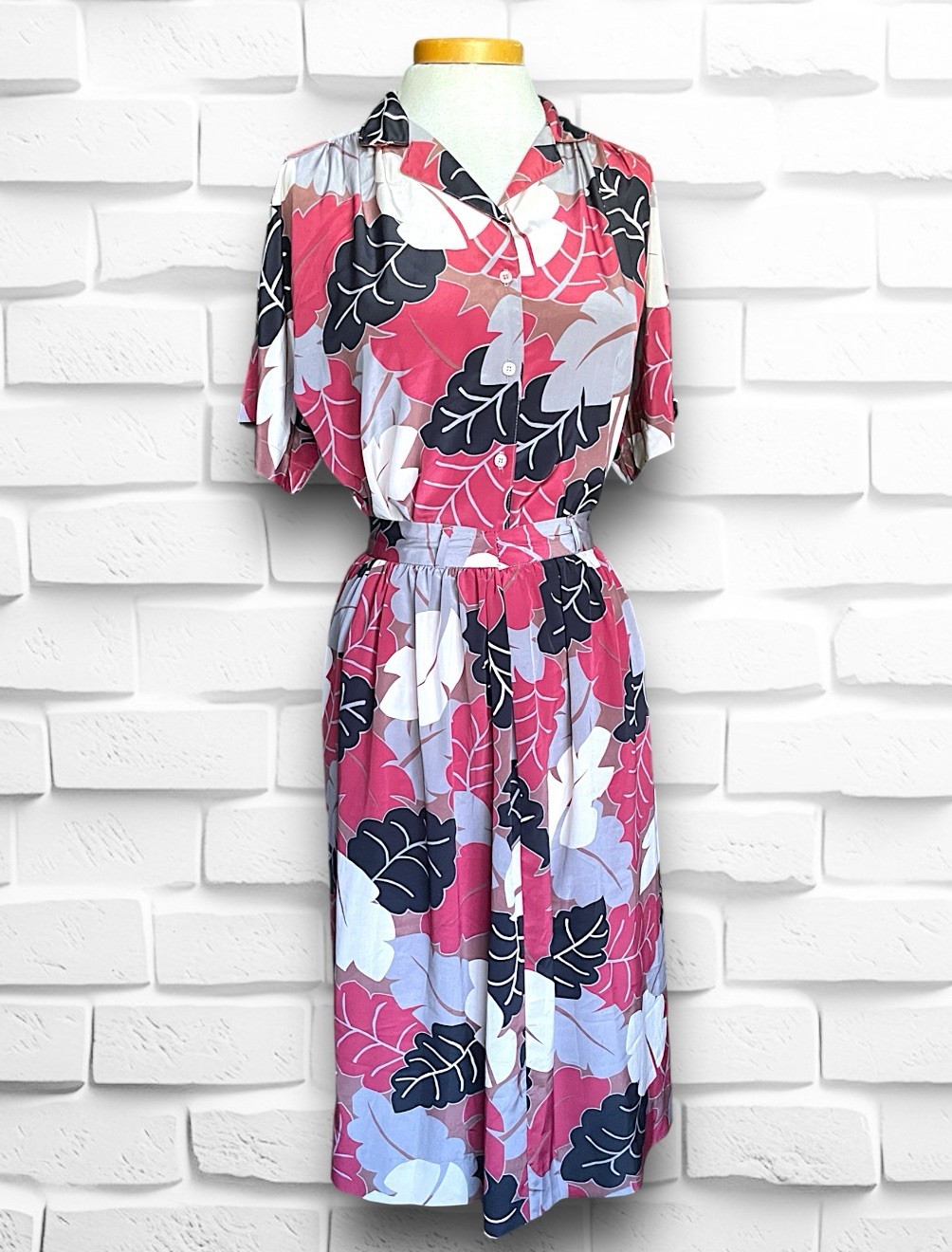 1980’s Palm Frond Red, Black & White Print Silk Skirt & Shirt Set Golden Girls