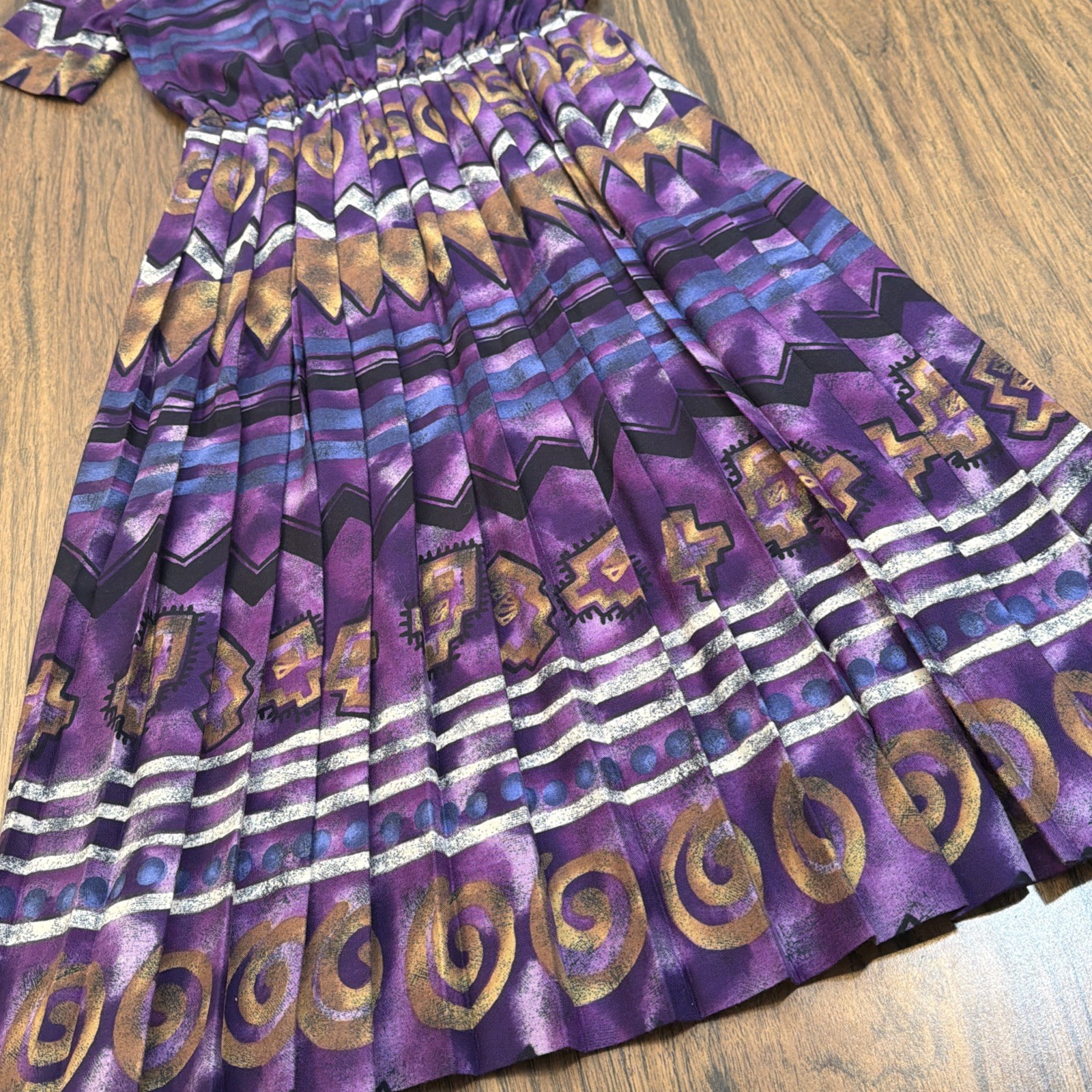 Vintage 90s Terri Ellen Pleated Midi Dress Purple Southwestern Whimsigoth Aztec