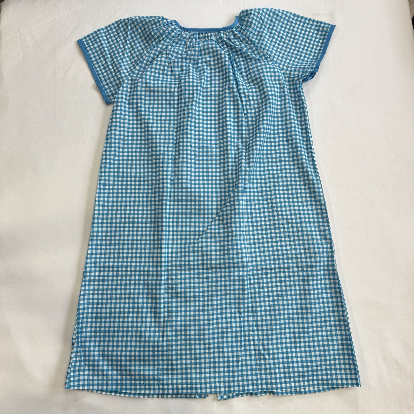 Vtg Smart Time Blue White House Dress Snap Closure Made in USA Boho Embroidery