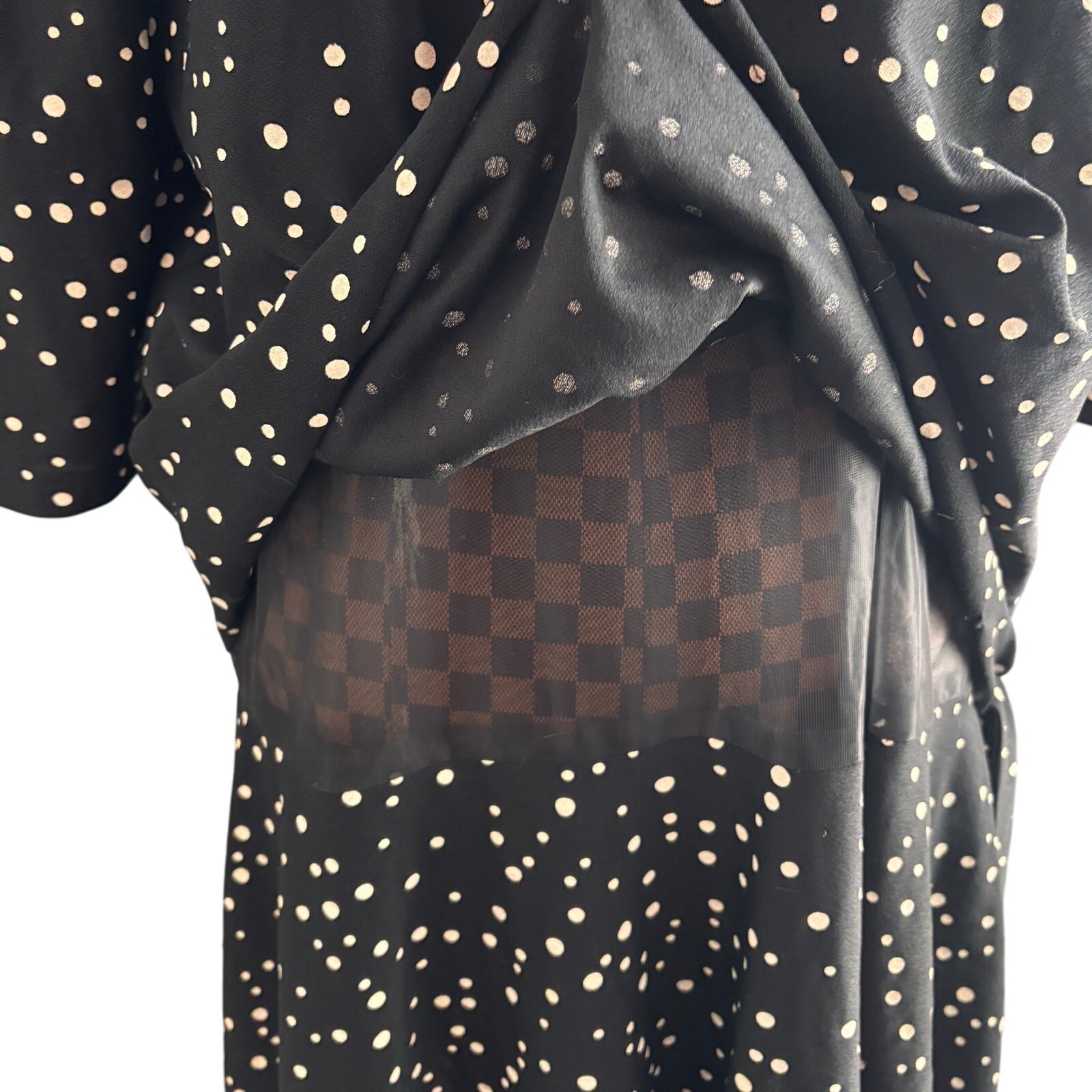 Vtg 80s California Looks Dress Size 16 Black White Polka Dot Layered Shift Retro