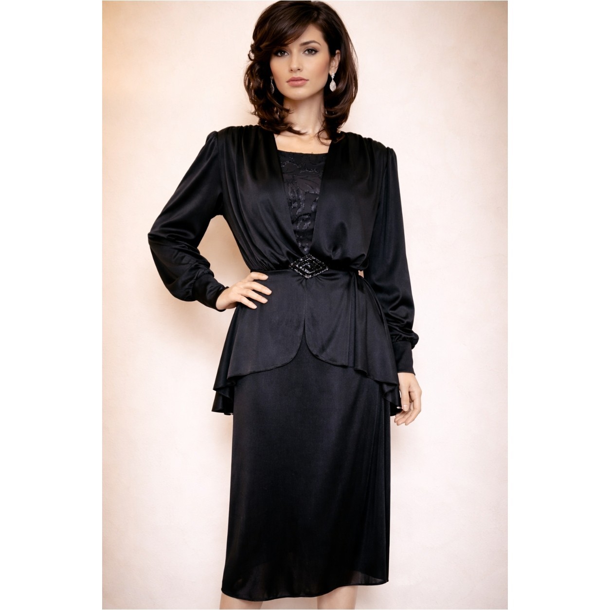 Vintage BOSTON MAID Rich Widow Black Sequins Peplum Cocktail Dress 12 M 8 10