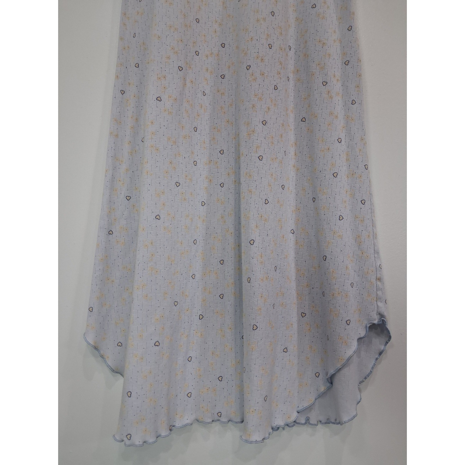Vintage Body Drama Lingerie Light Blue Heart Pointelle Lettuce Hem Nightgown S