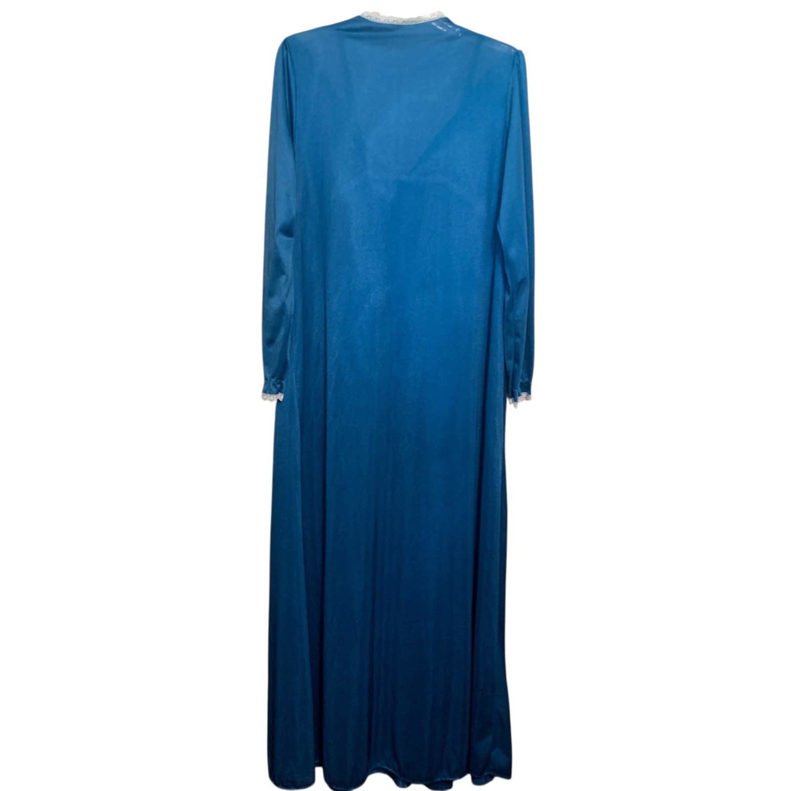 Vintage Stardust Long Teal Nightgown & Robe Set Lace Trim Modest 100% Nylon Sz M