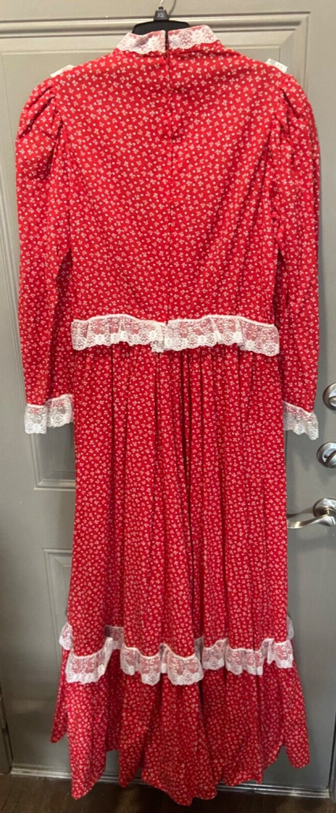Handmade Red Bow Prairie Amish Dress Lace Costume Cottage Core SZ L..12/14 READ