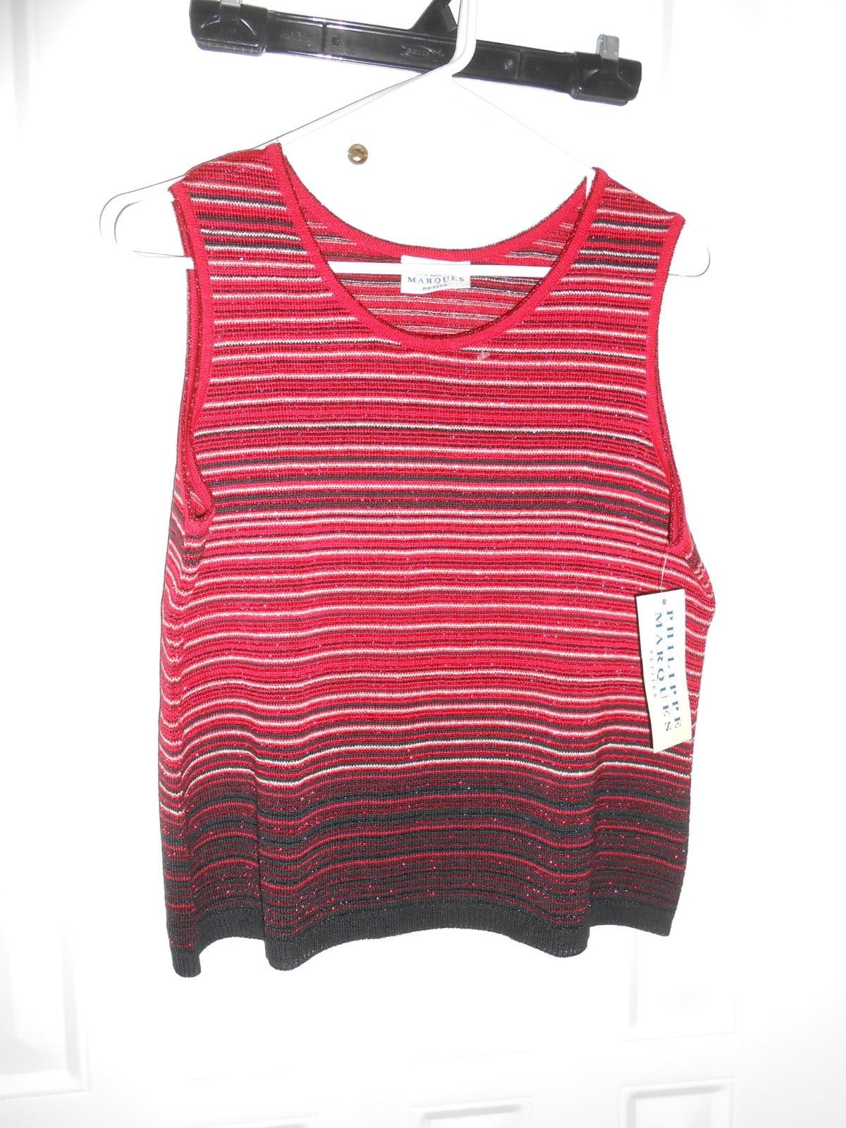 Philippe Marques Sleeveless Red Black Tones Shirt NWT $70 Size 14 Petite