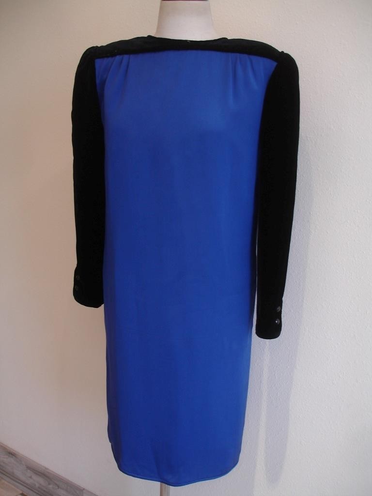 Women’s 8 Vtg 1980’s Valentino Night Black Velvet Blue Midi Dress Evening Italy