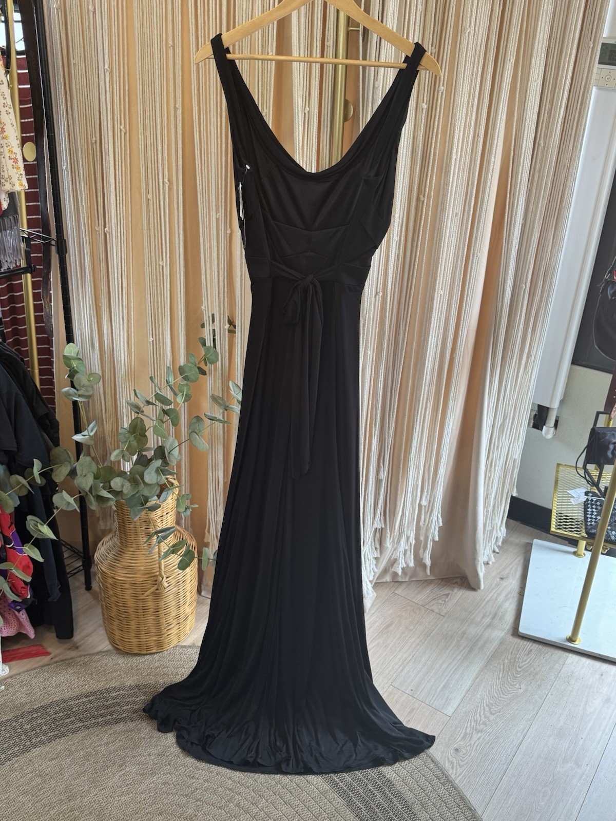 Vintage NWT David Meister Black Cowl Neck Maxi Dress Evening Gown Sleeveless
