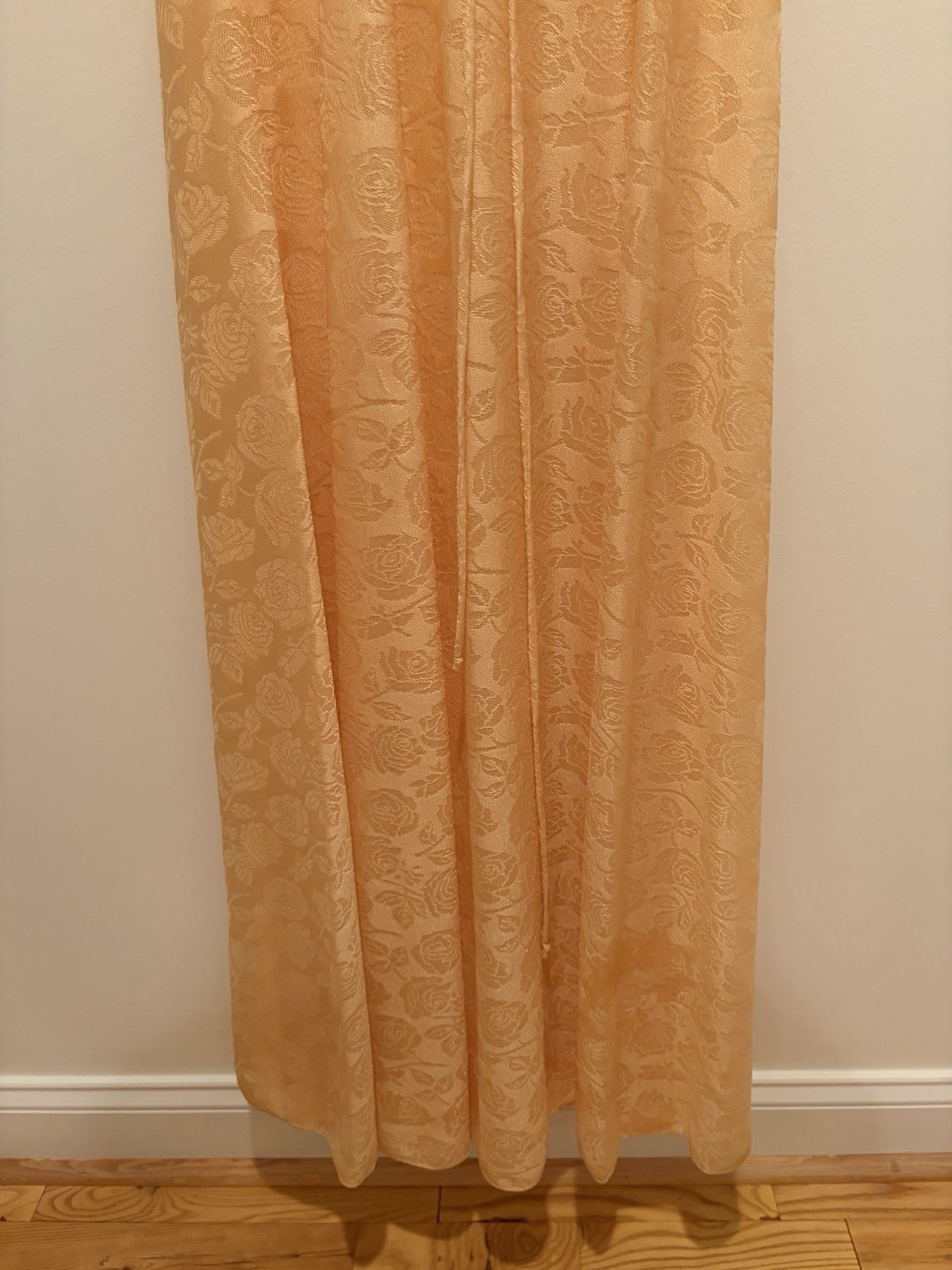 Vtg 70s-80’s Gold Rose Overlay Blouson Maxi Dress Floral Prairie Romantic