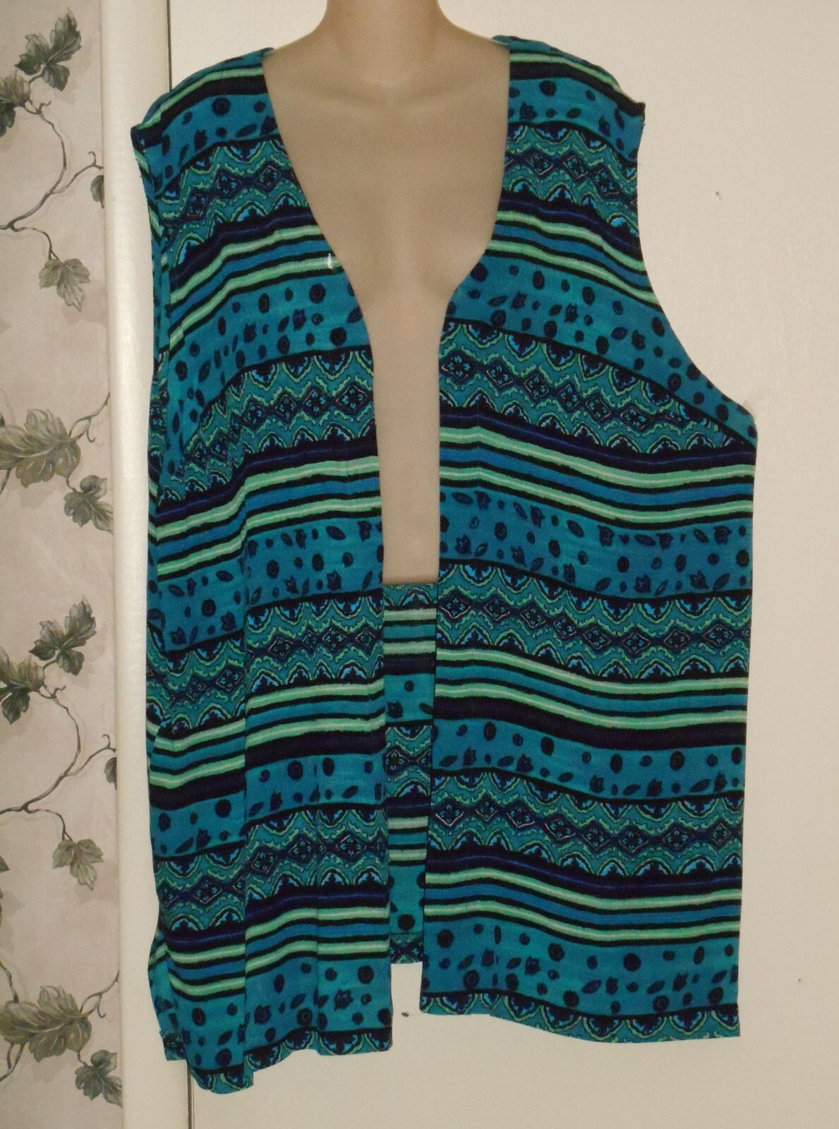 VTG 90’s Boho Hippie Ethnic Long Sleeveless Open Front Cover Up Top Vest 24W 4X