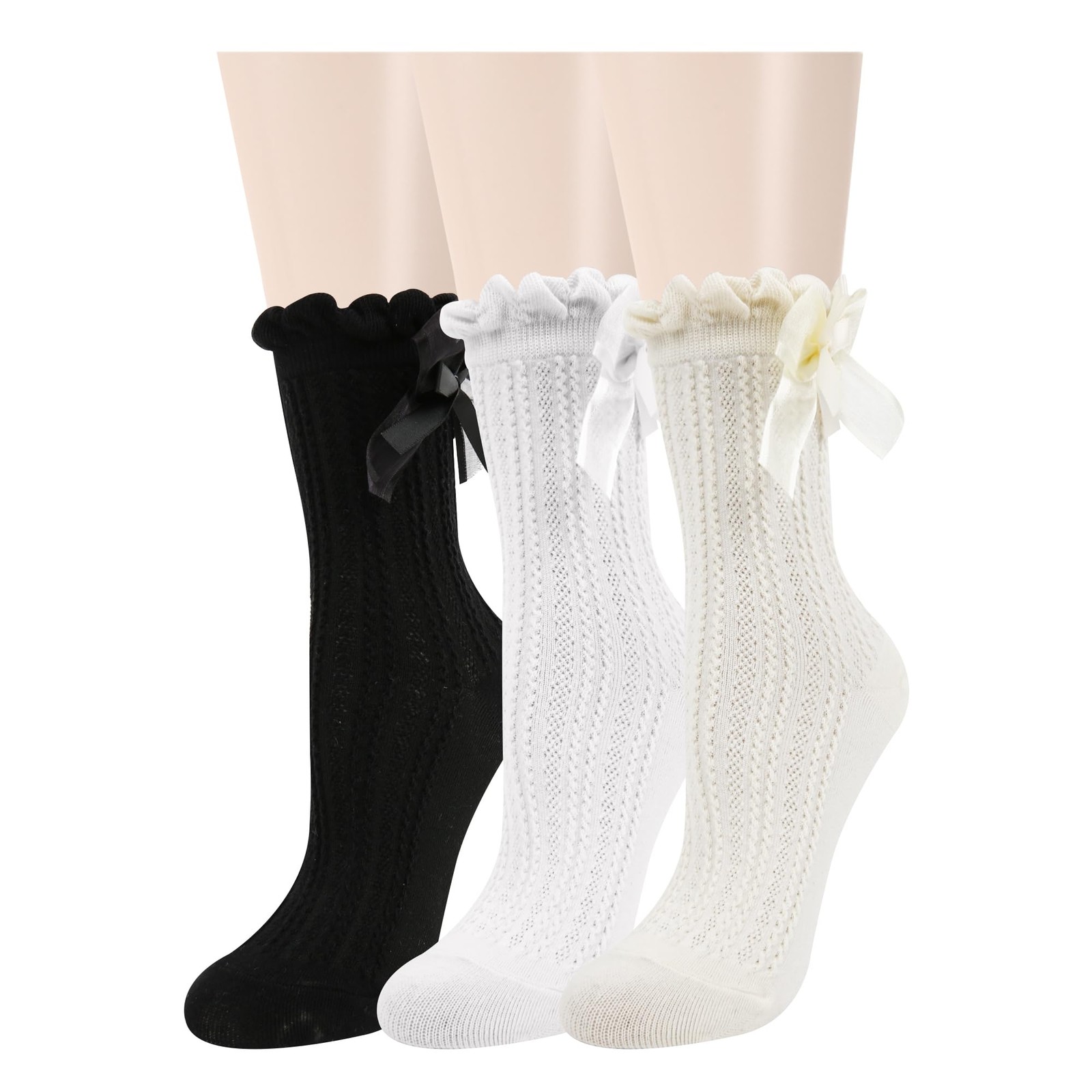 Benefeet Sox Lace Ruffle Frilly Ankle One Size, Bow(black,white,cream)