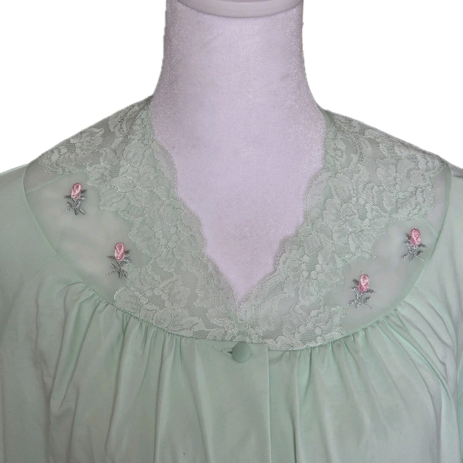 Vtg Shadow Line Women’s S Mint Green Floor Length Robe House Coat 53″ Length