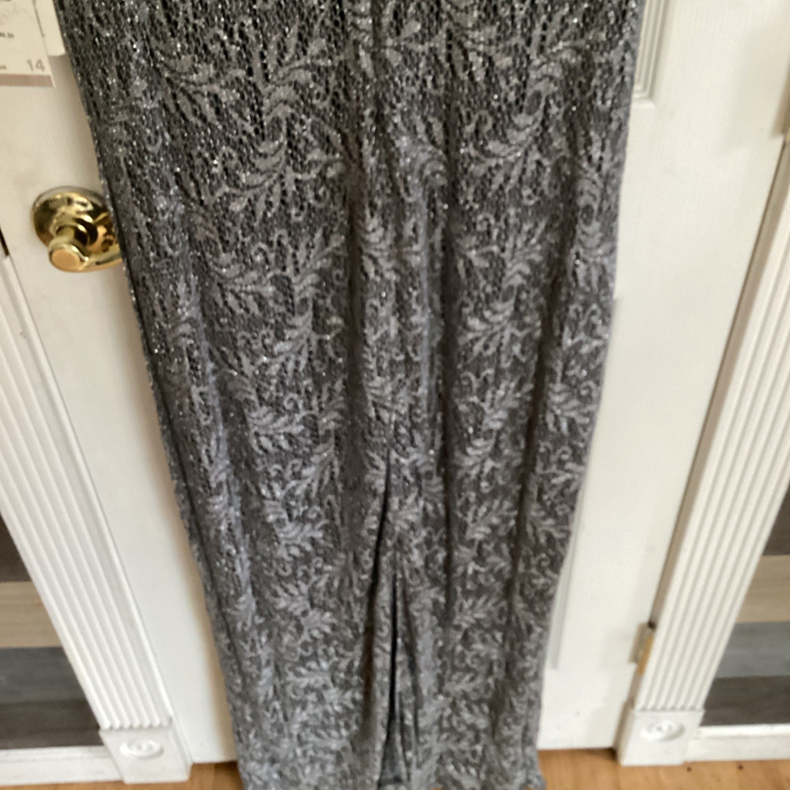 Vtg Jessica Howard Metallic Silver And Black Lace Maxi Dress Size 14 NWT