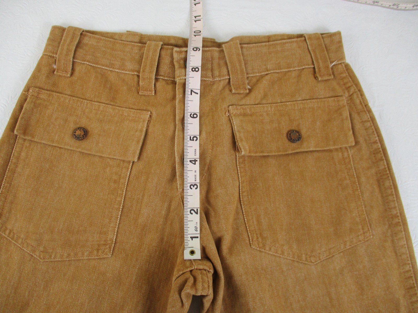 VTG 70’s Plush Bottoms Bell Bottom Snap Fly Jeans Boho Hippy 27 X 29 Brown Twill