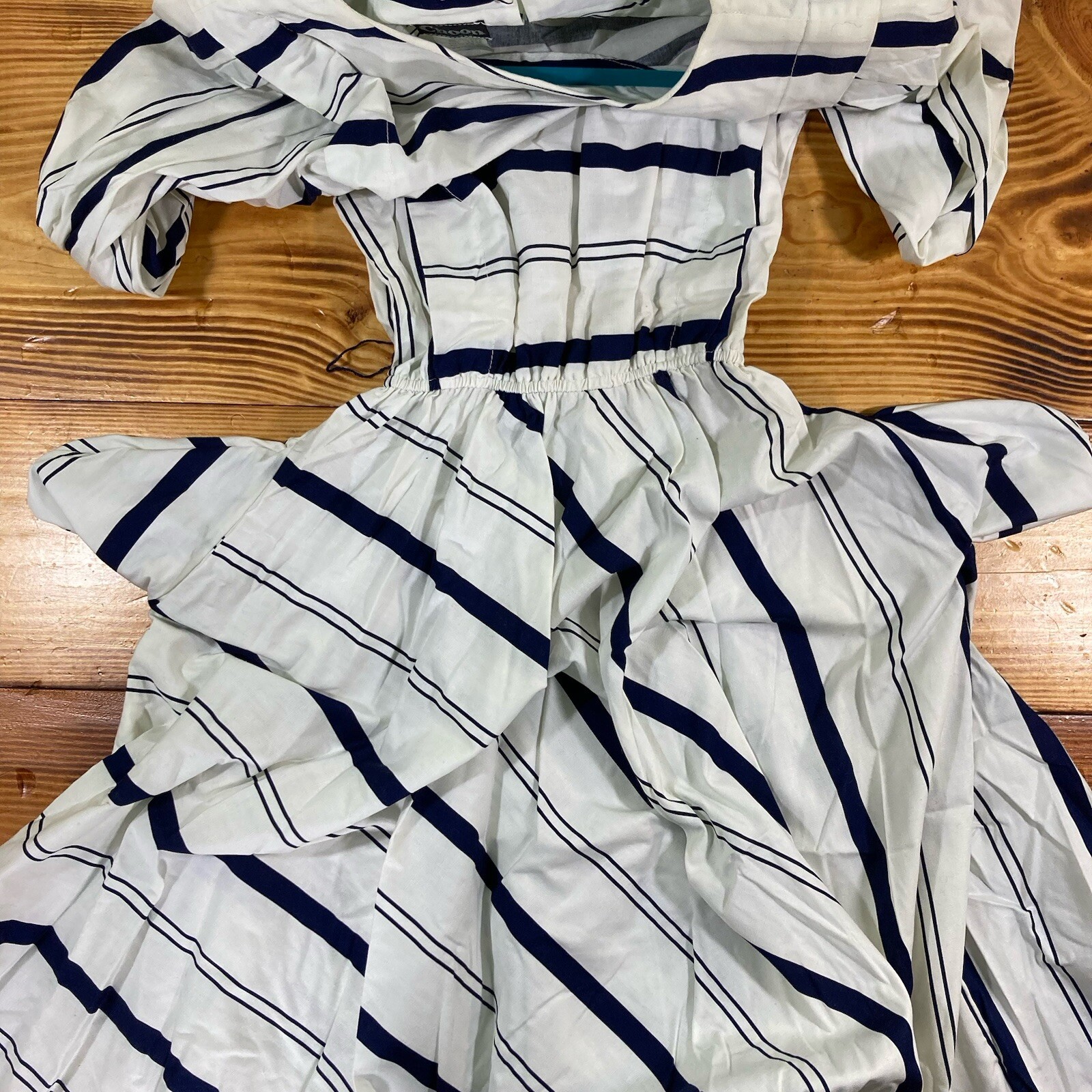 Vintage Choon California Dress 100% Cotton White w/ Stripes 3/4 Sleeve Size 7/8
