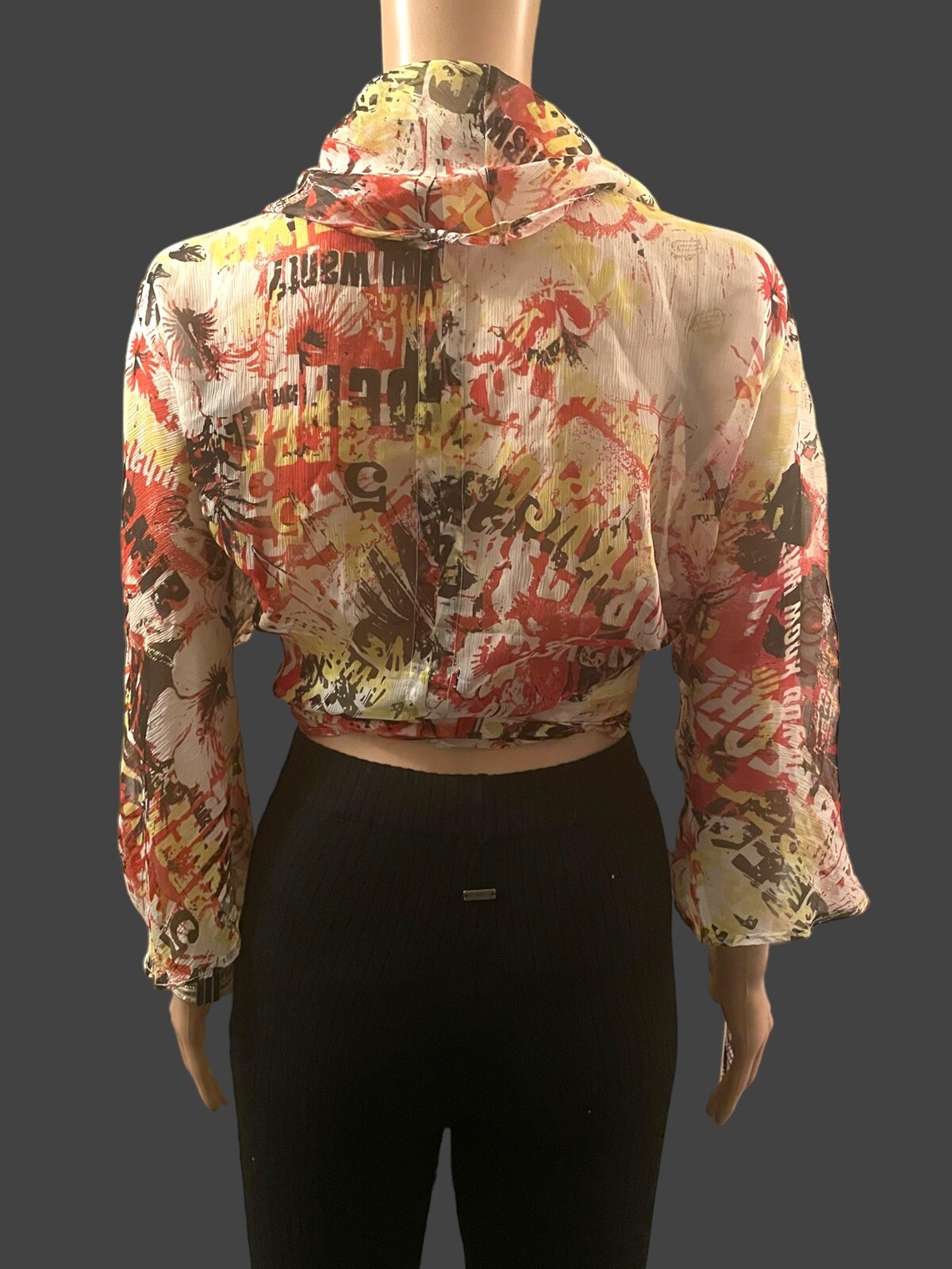 Pure Silk Wrap Top Vintage 90s Sheer Silk Crepe Gold Gossamer Detail Size Small