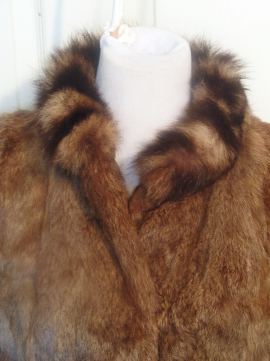 Vintage Rabbit Fur Raccoon Collar Short Jacket B42 L