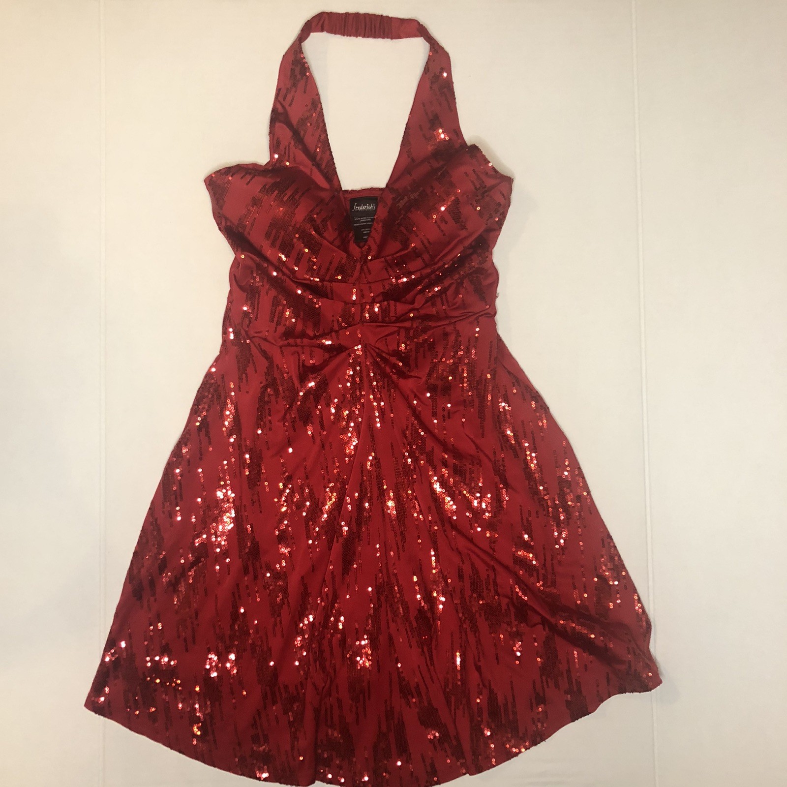 Fredericks of Hollywood Red Sequin Halter Mini Dress Size M Sweetheart Bust Prom