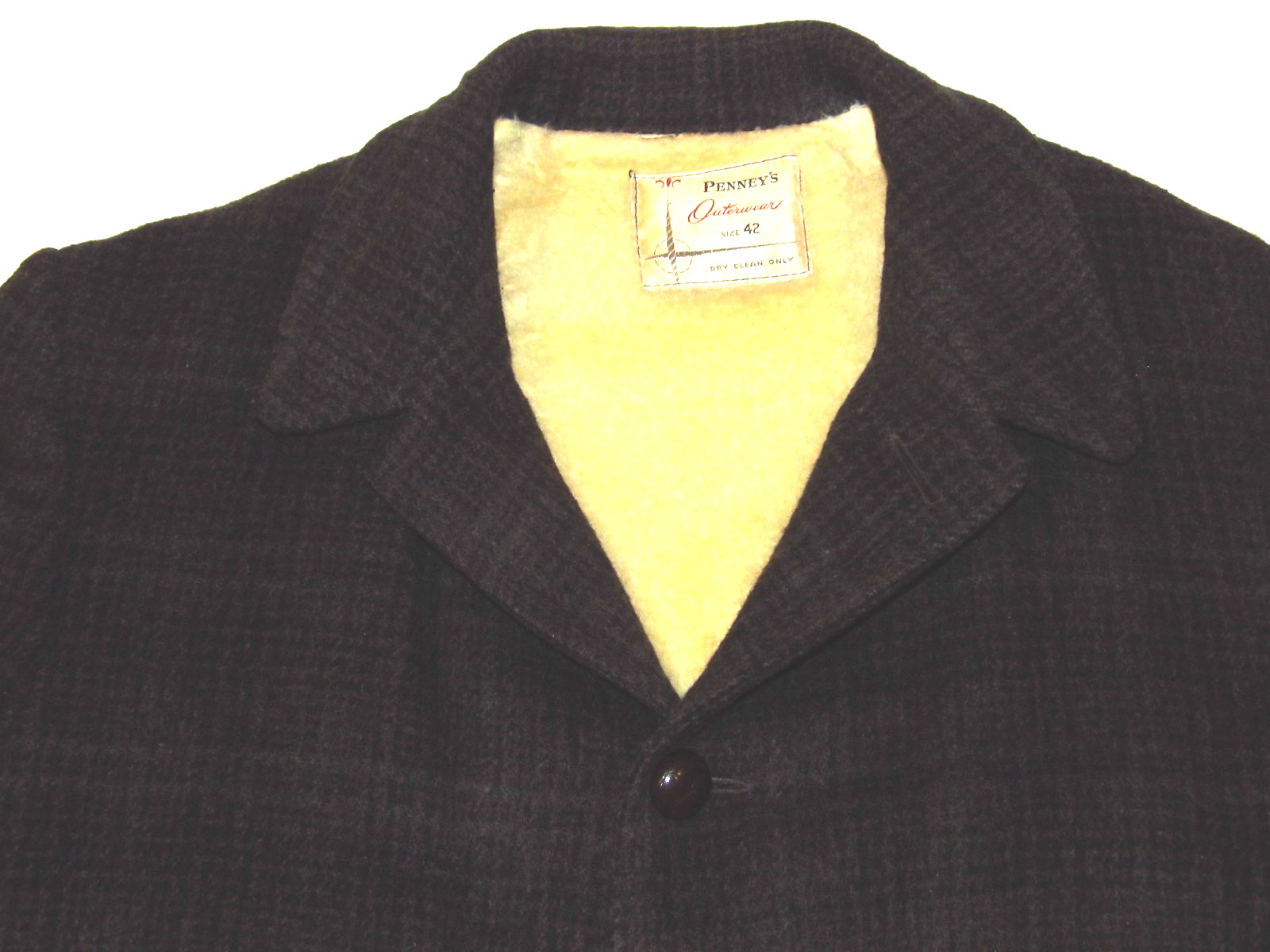 VINTAGE 1950s PENNEY’S PLAID WOOL WINTER COAT! PILE LININING! 4-BUTTON FRONT! 42