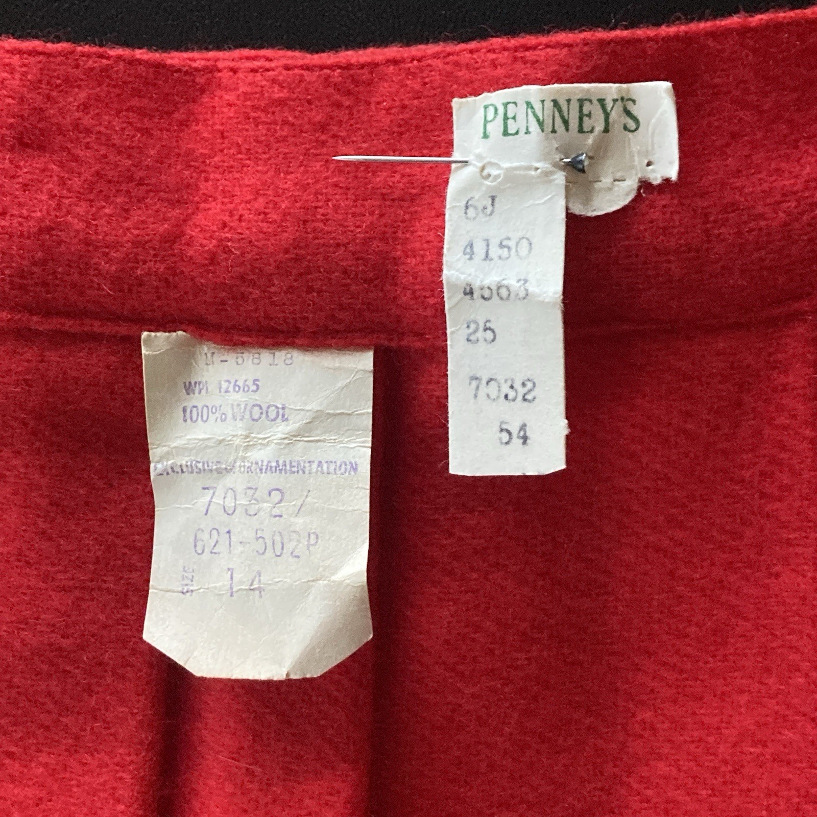 Vintage 50s 60s Penneys Red Wool Pleated Skirt Deadstock JC Penney Secretary