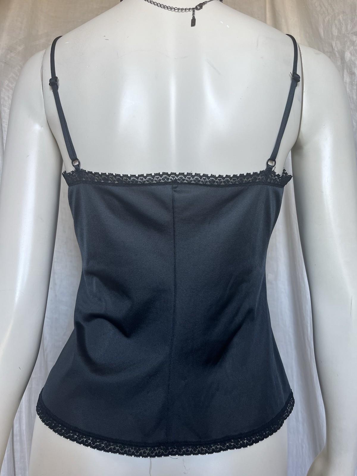 Vintage Lace Camisole Slip Top Black Sexy Evening Gothic Romantic 70s Lingerie M