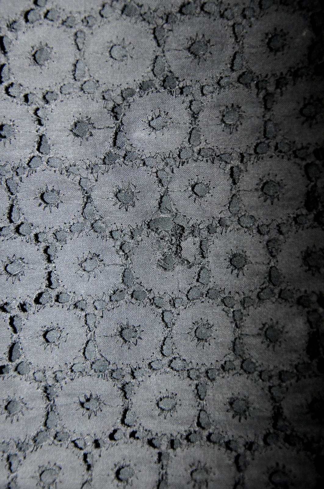 50s Vintage Black Cotton Lace Eyelet Velvet Rhinestone Wiggle Cocktail Dress S