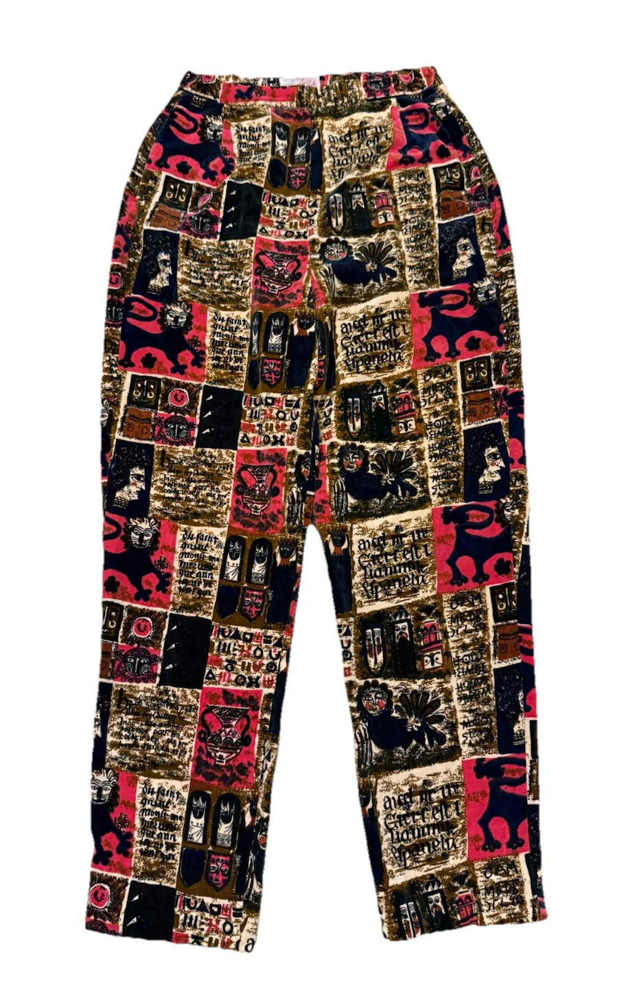 Vtg 60s Psychedelic Medieval Print Velvet Velour Pants Women Small 26×28 RARE