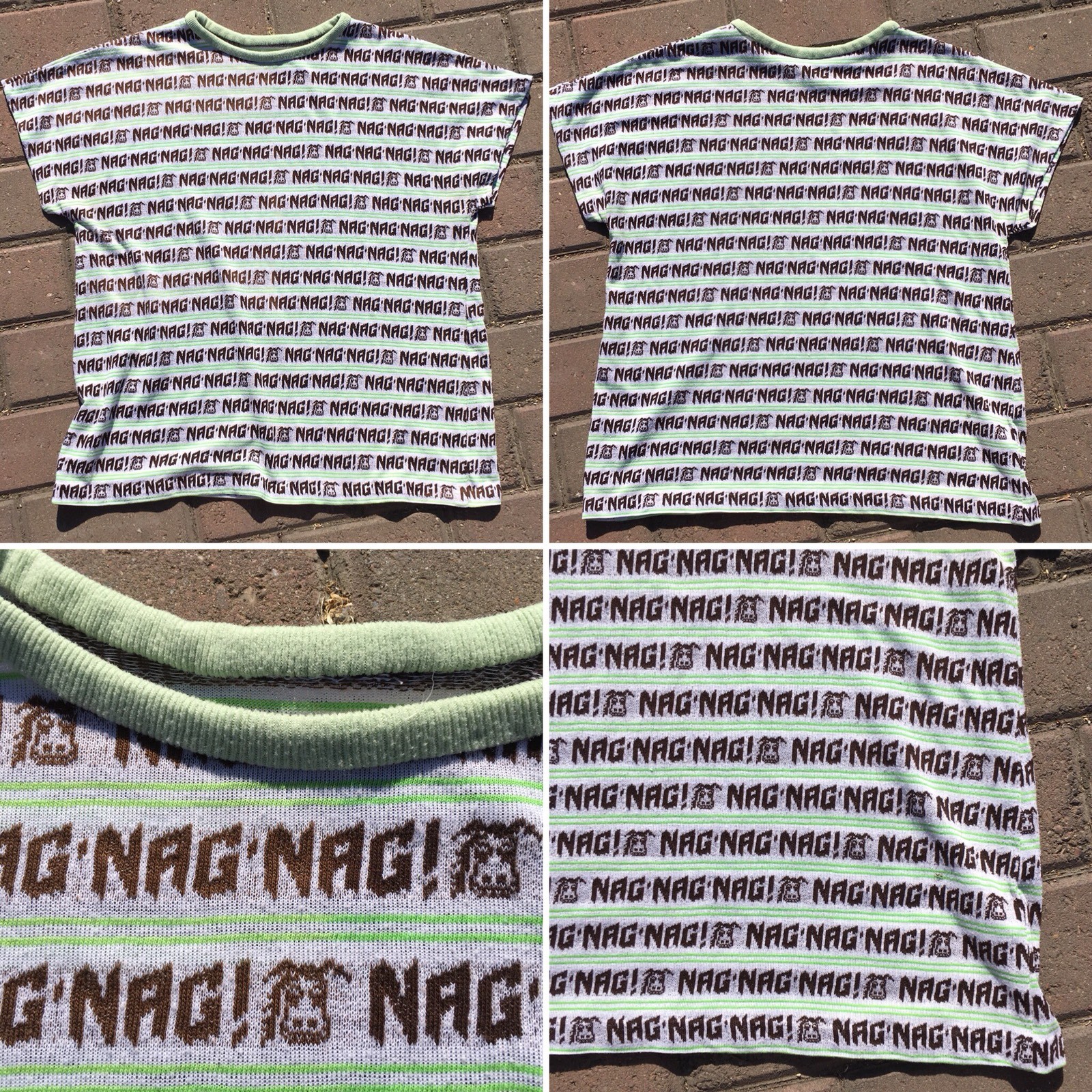 NAG NAG NAG T Shirt Top All Over Print Pattern Tee Striped Donkey Horse