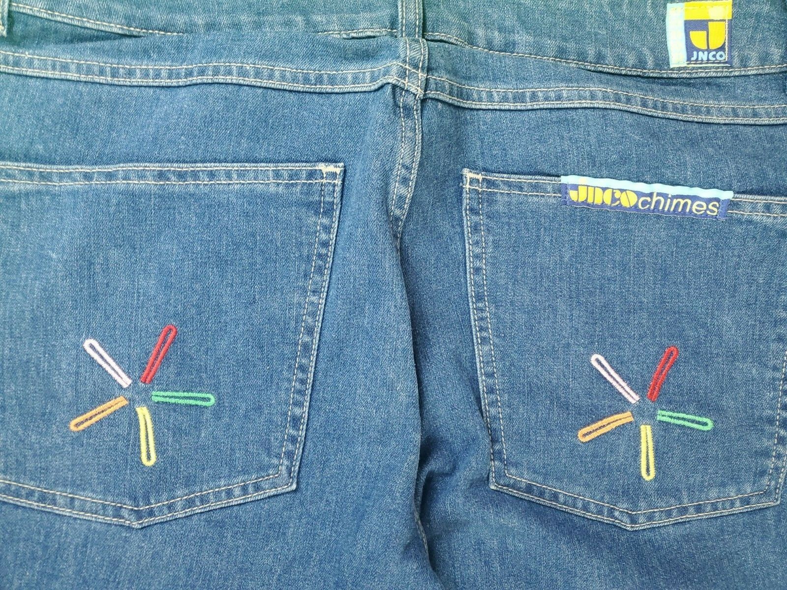 Vintage 90s Jnco Chimes women’s bellbottom blue jeans size 17 34W 31L