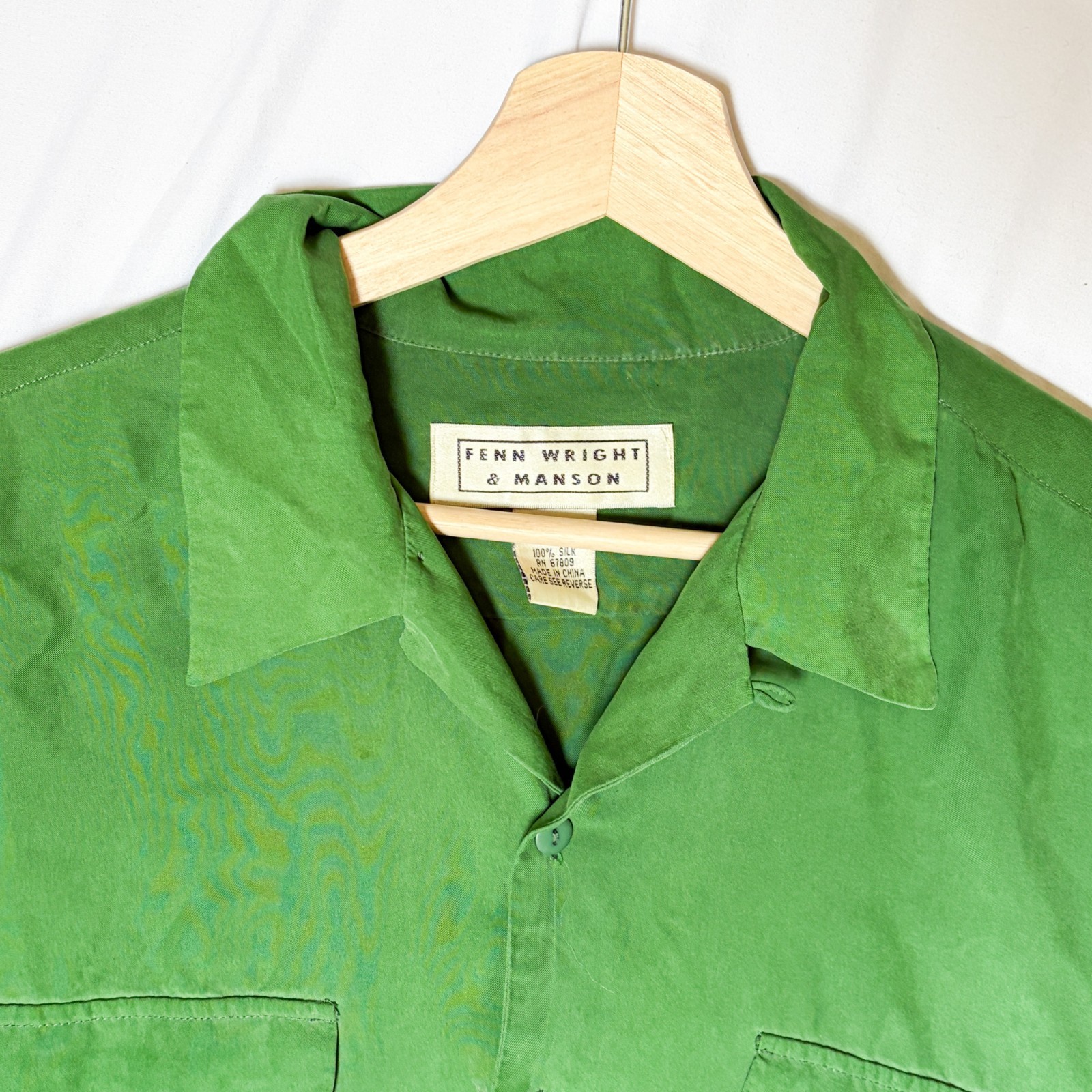 Vintage 80s Bold Green Brushed Silk Button Down Fenn Wright & Manson