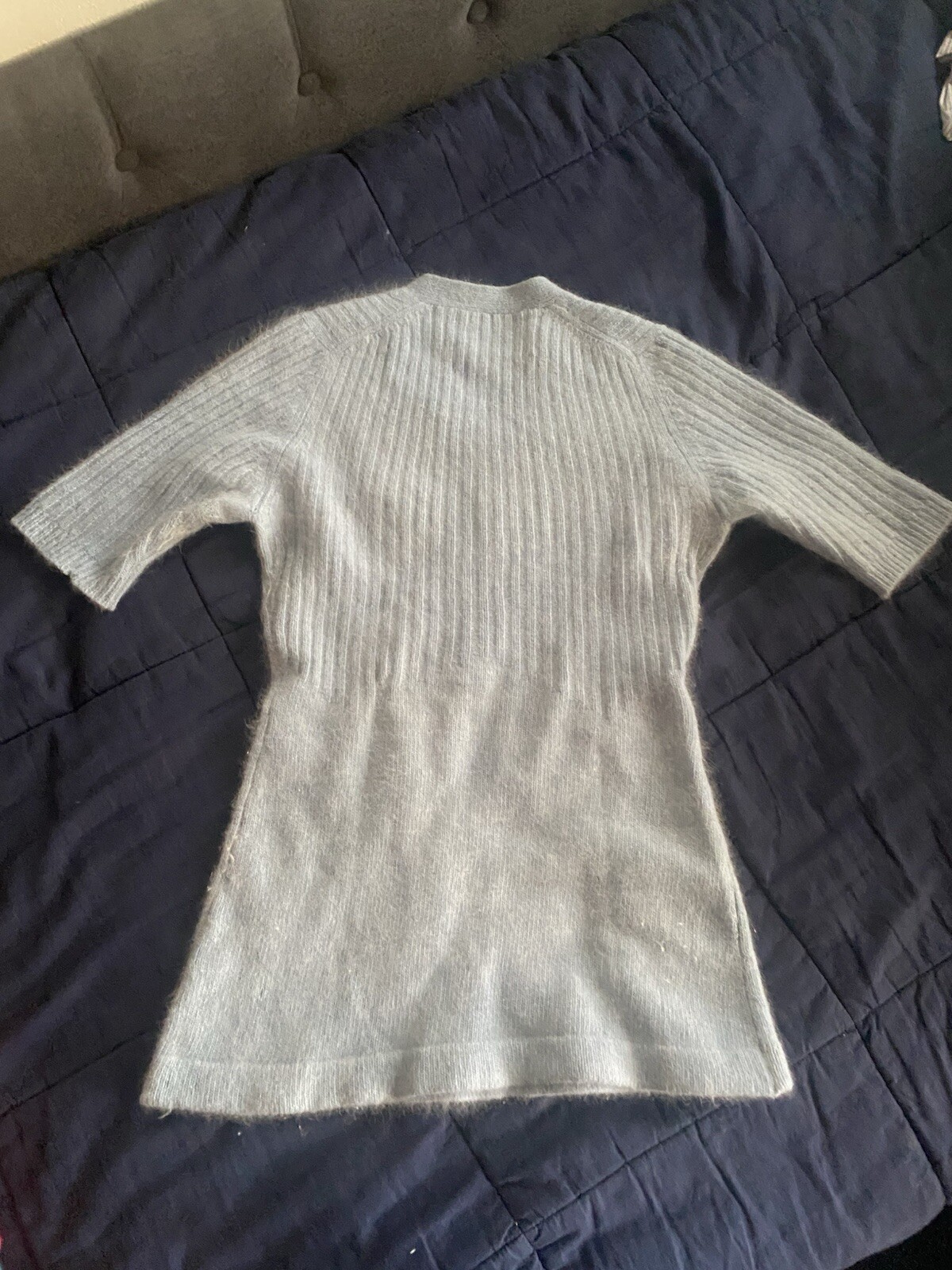 Vintage Jonathan Logan Sweater Women Sz 7 S Light Blue Short Sleeve Wool Angora