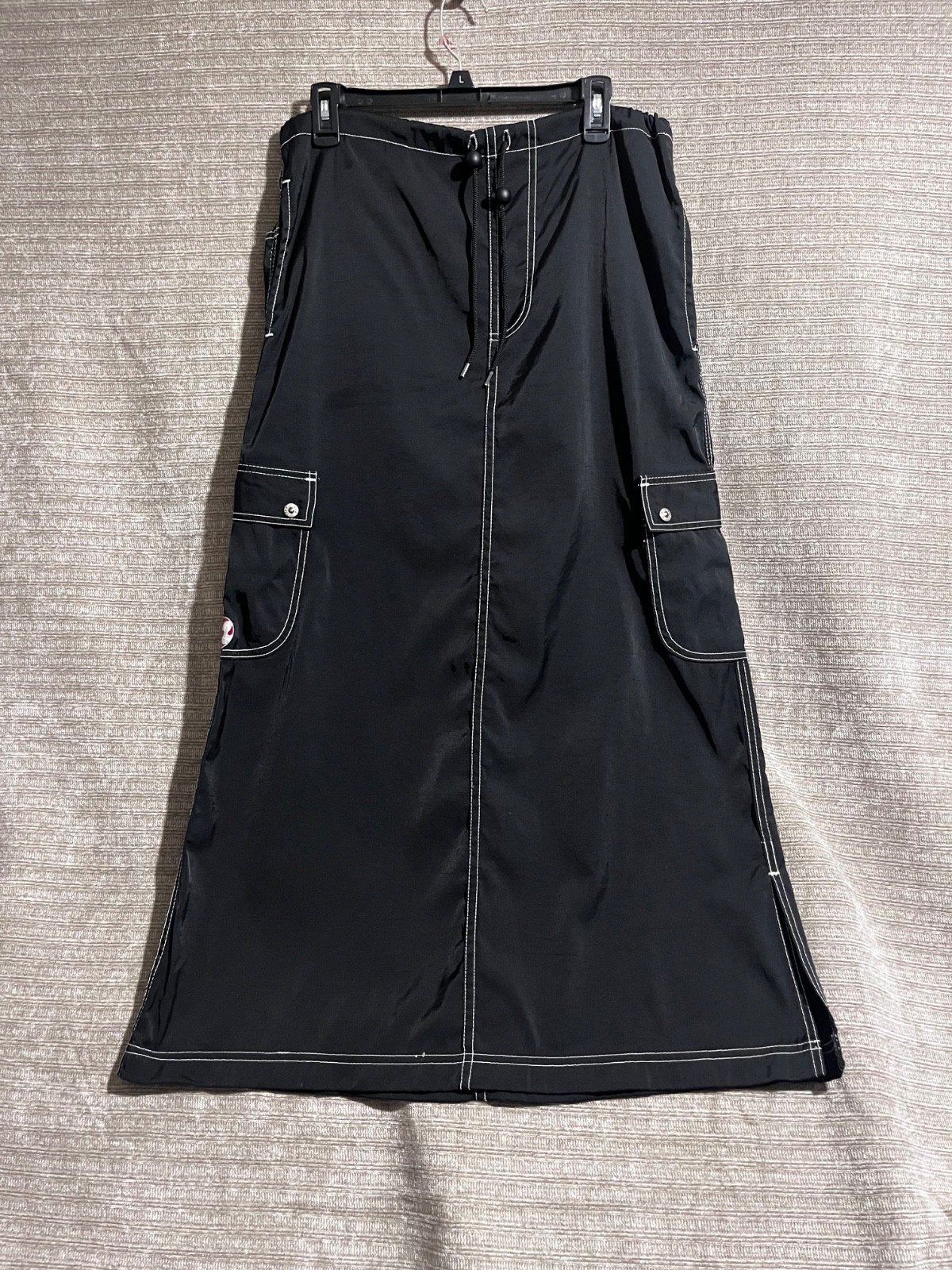Vintage Y2K 90’s Nylon Kik Girl Drawcord Maxi Skirt Long Goth Black Women’s M