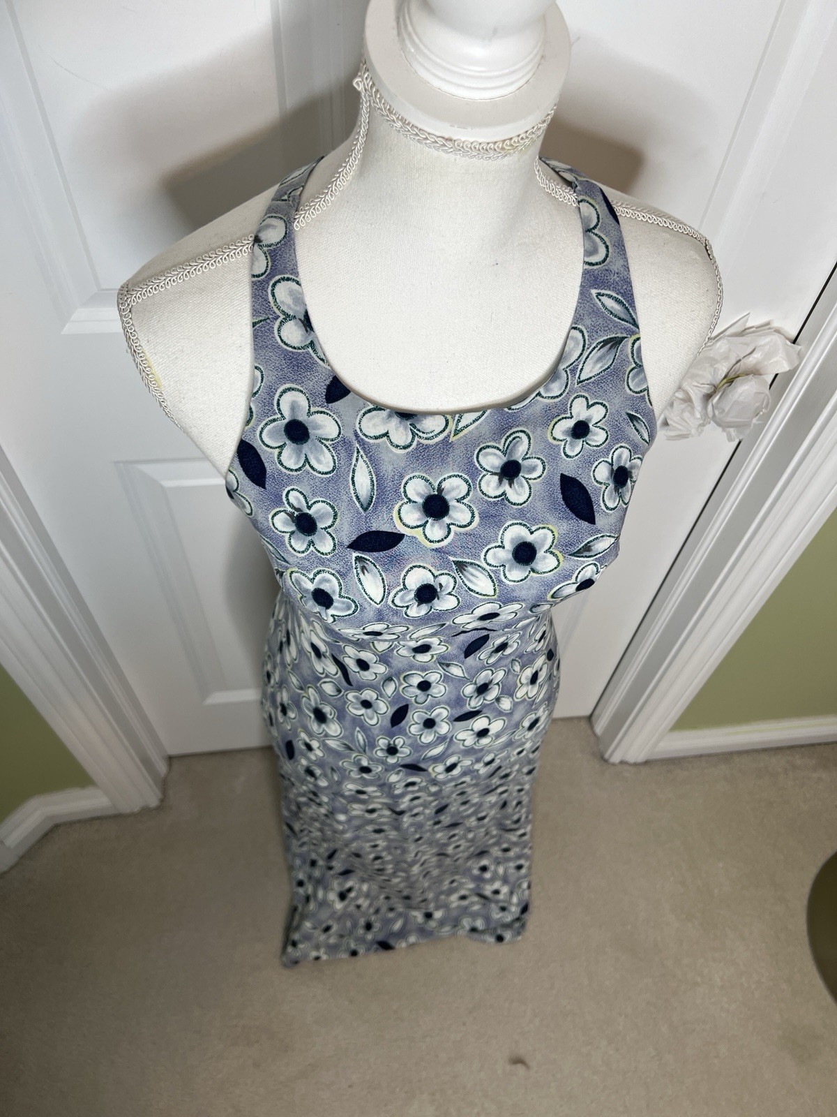 VTG 90’s Y2K R-Wear Rampage Maxi Dress Open Back Blue Floral Hippie Retro 11