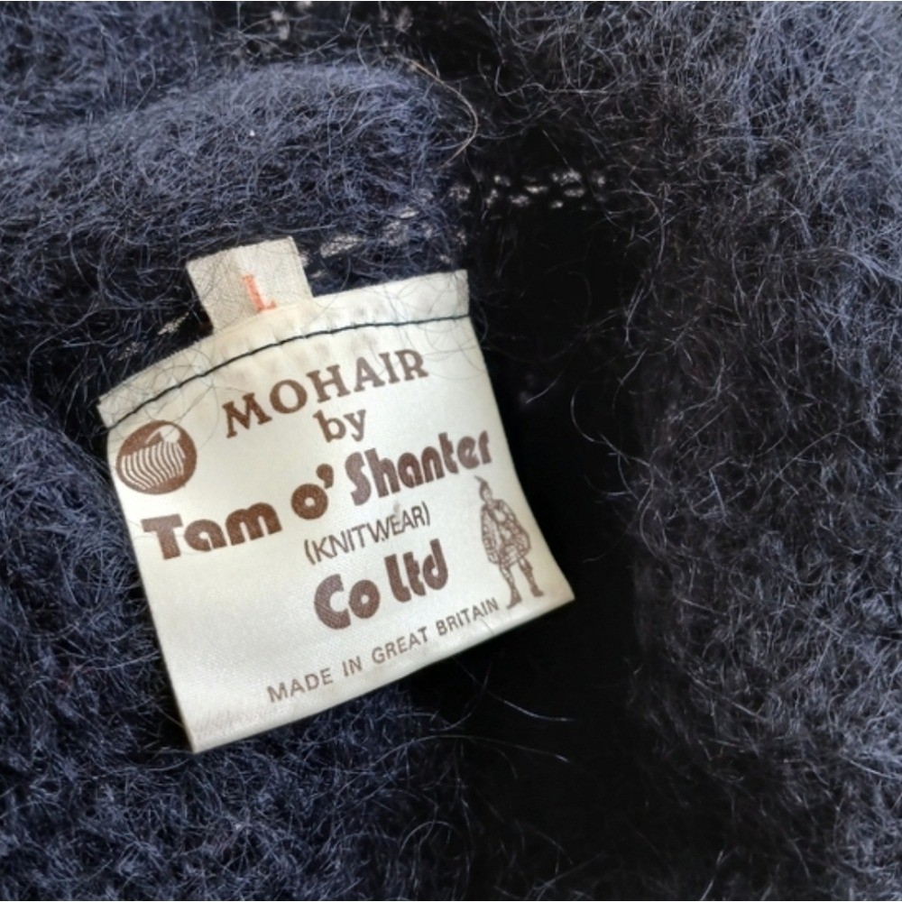 mohair tam o shanter knitwear turtleneck black sweater vintage large soft 80s