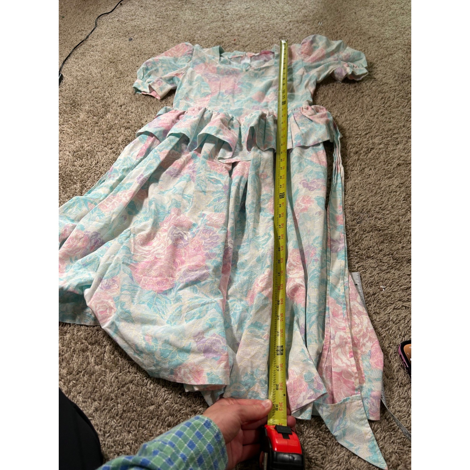 Vintage 80s Pastel Floral Peplum Midi Dress Cottagecore Tea Party Garden Prarie