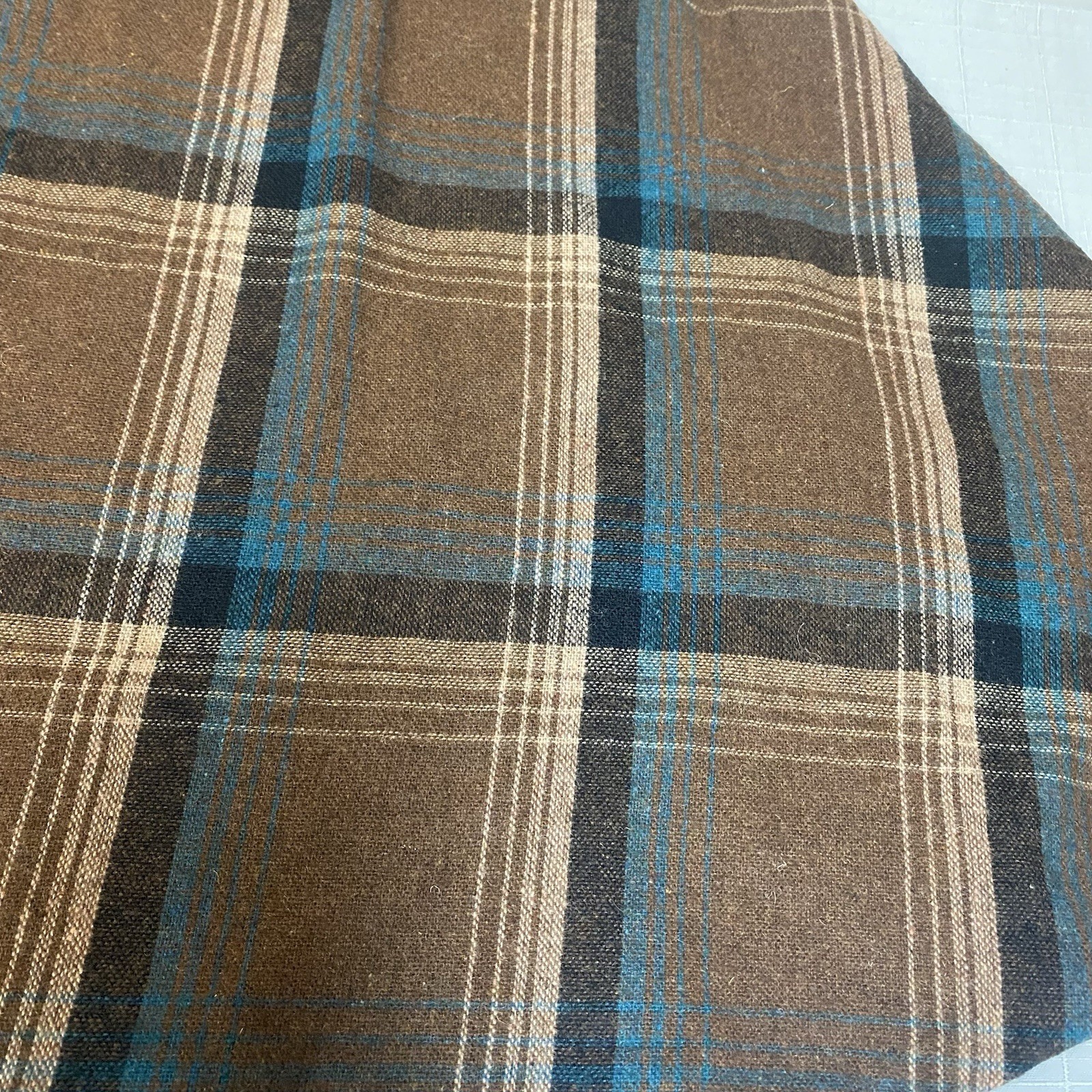 Vintage Half Circle Skirt Brown & Blue Plaid Flair W/ Pocket A Paquette
