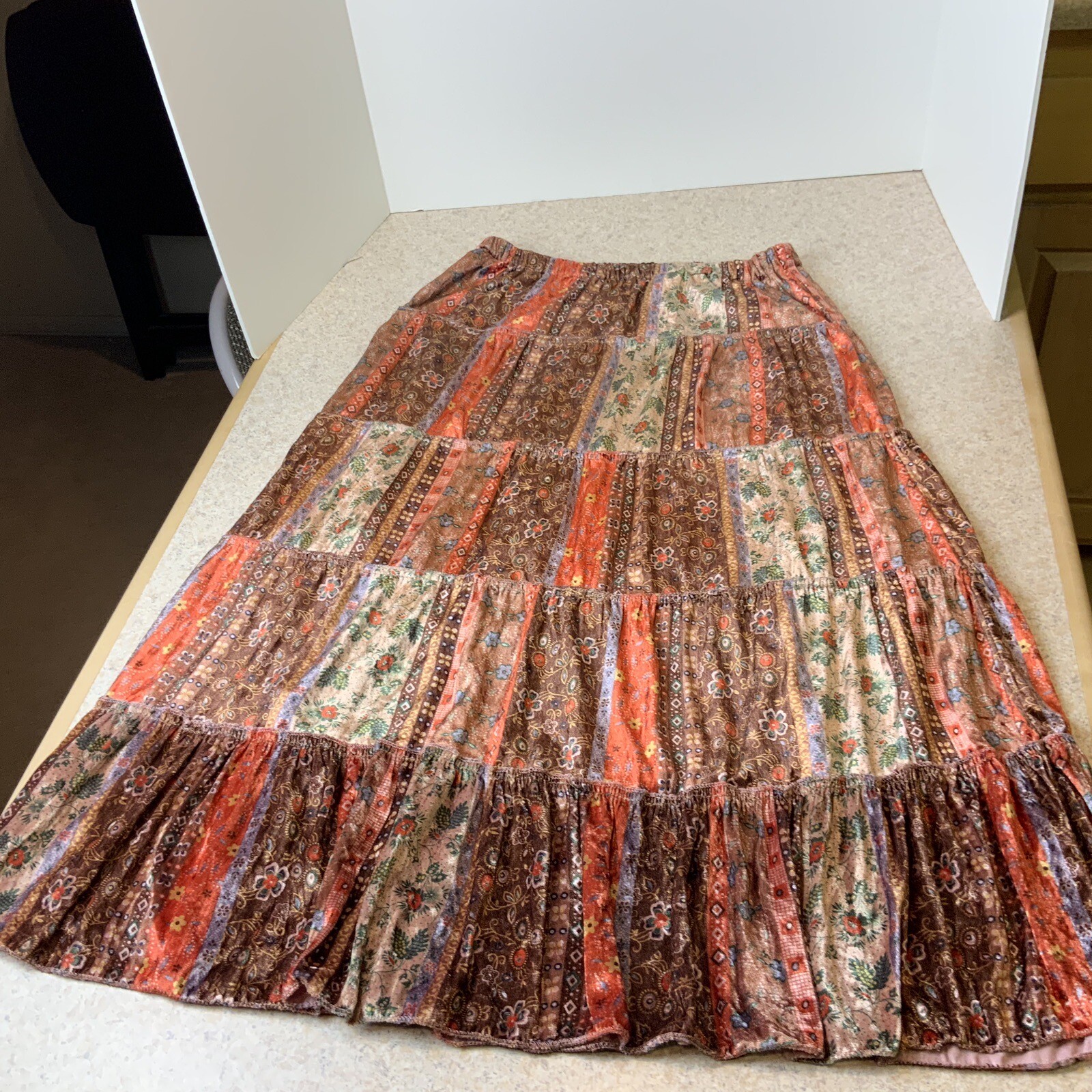 VTG 1970’s Hana Handmade Velvet Boho Festival Women’s M Satin Lined Skirt