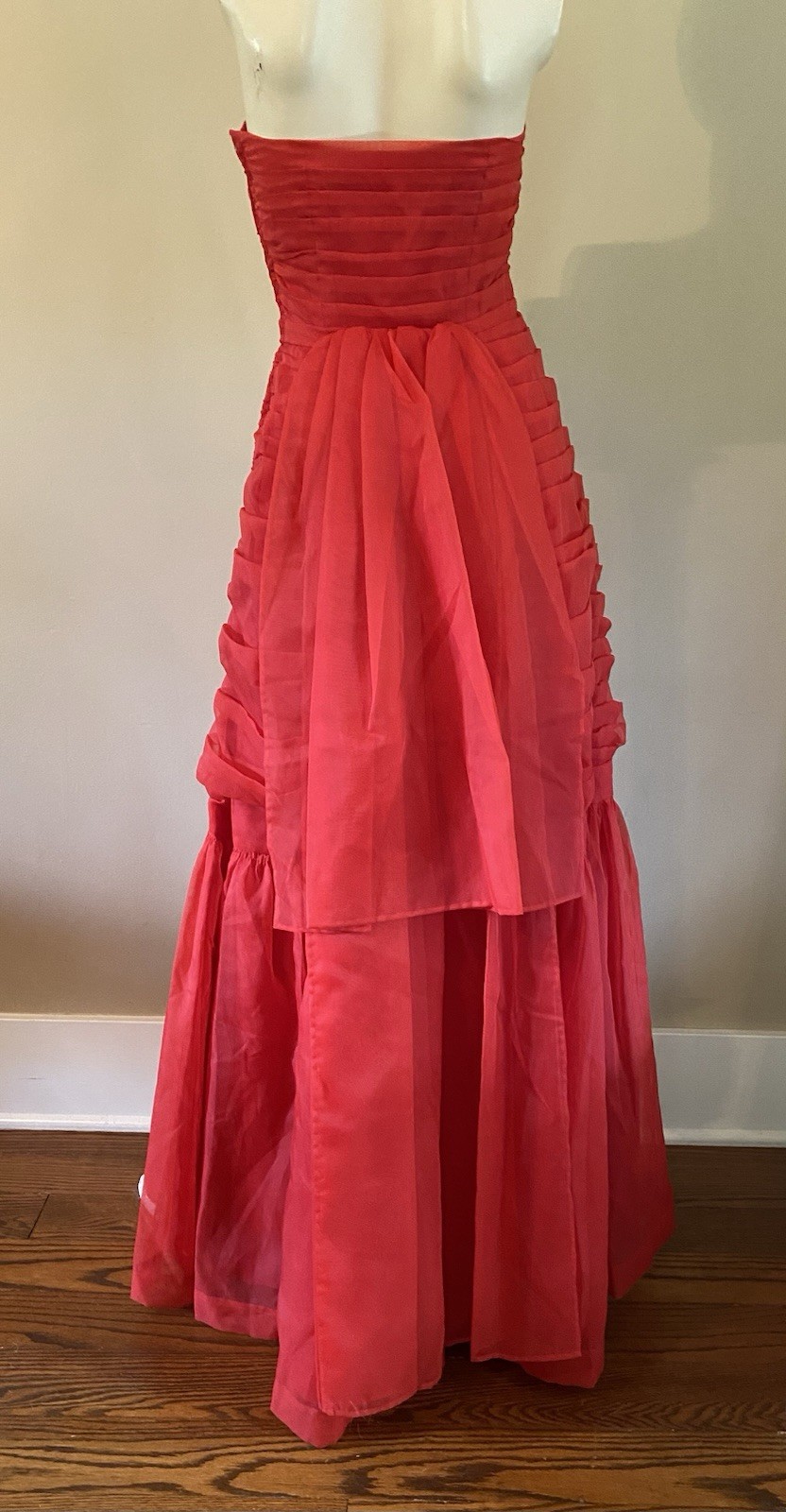 VTG 50s Red Chiffon Strapless Evening Cocktail Prom Gown Dress XS