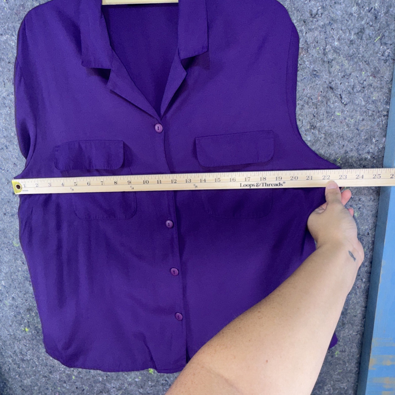 VTG Notations Purple Button Up Blouse Large, Vintage Workwear, Classic, 90s Boxy