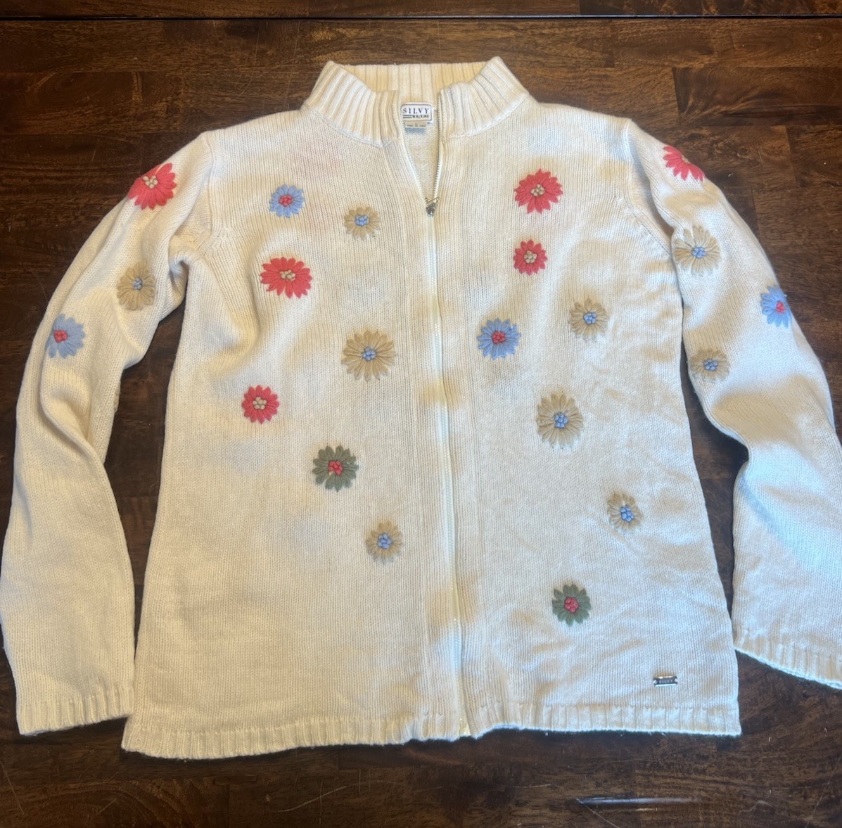 Silvy Walking Italy VTG Large Crewel Flowers Wool Granny Core Spring FLAW Pics