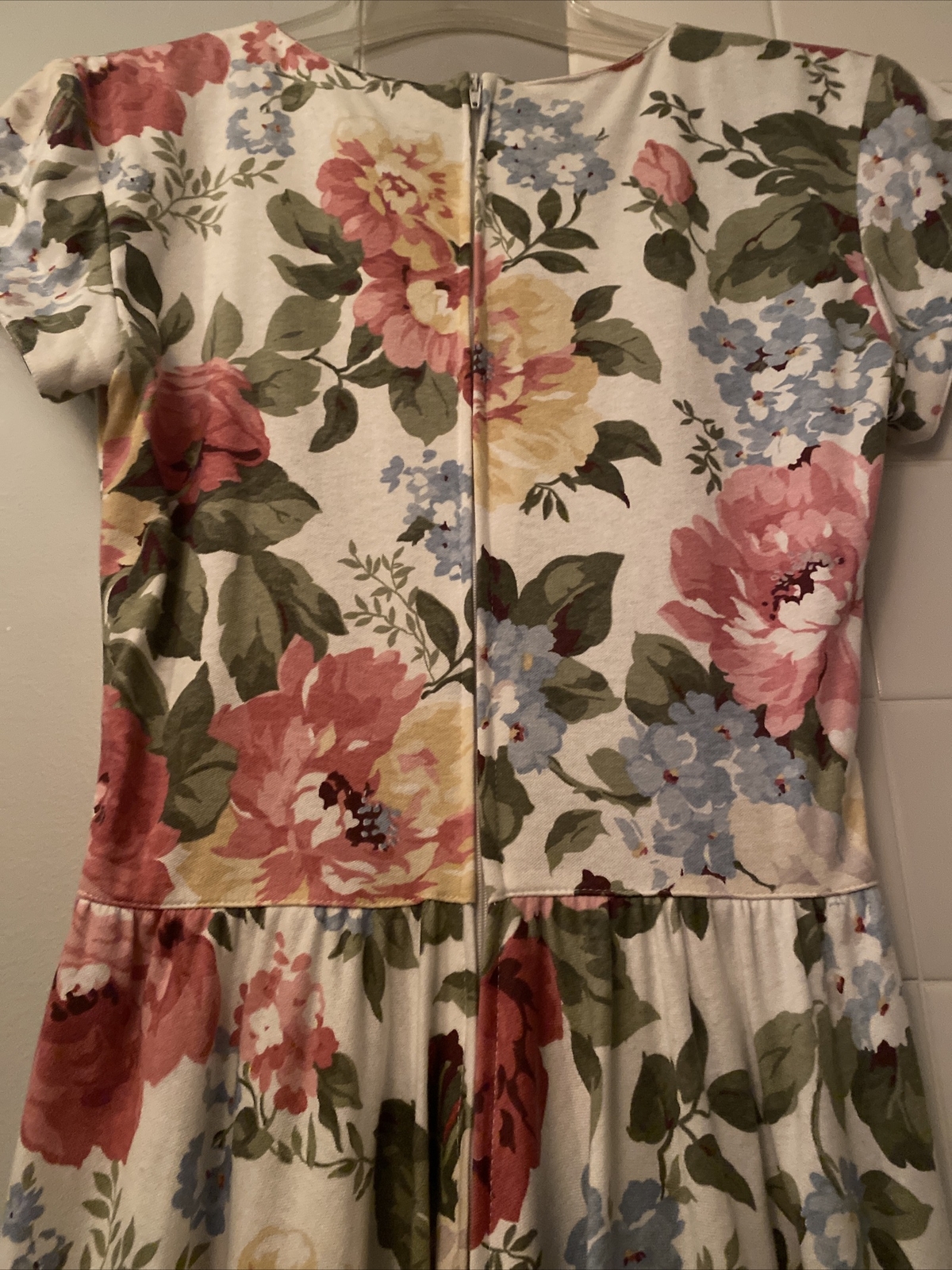 1980s Garden Modest Long Party Dress Carol Anderson California Rose Cotton Sz 4