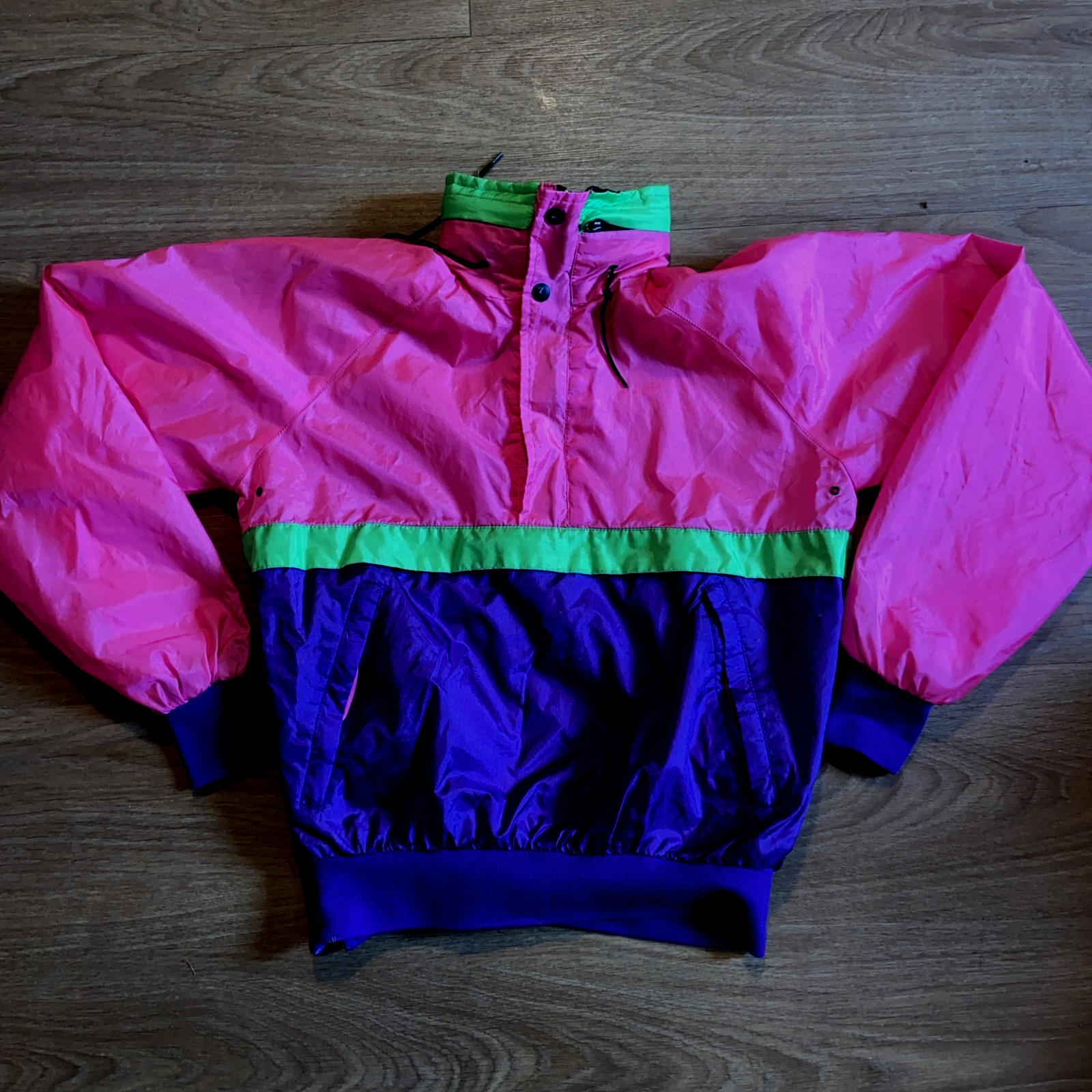 JACKET vintage 1980s 1990s colorblock windbreaker women sz S pink purple green