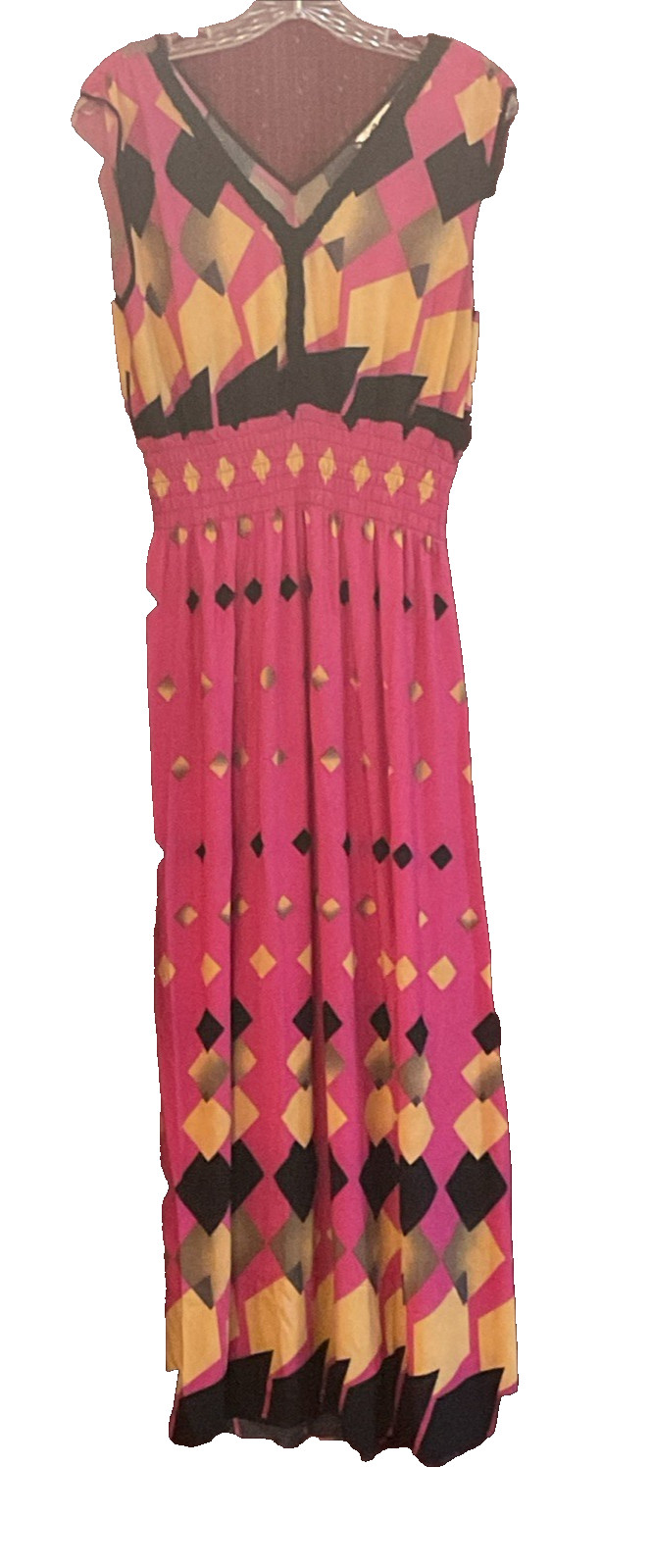 Vtg NWT QB Fashion Geometric Print Colorful Lightweight Maxi Sun Dress Size XL