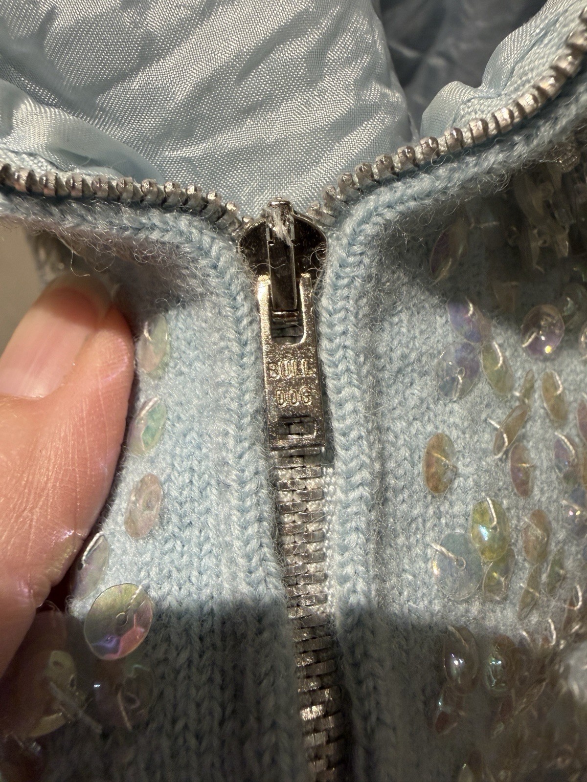 VTG 1950’S/60’S Beaded Shell Top. Icy Blue W/ Clusters Of Beads And Sequins Sz M