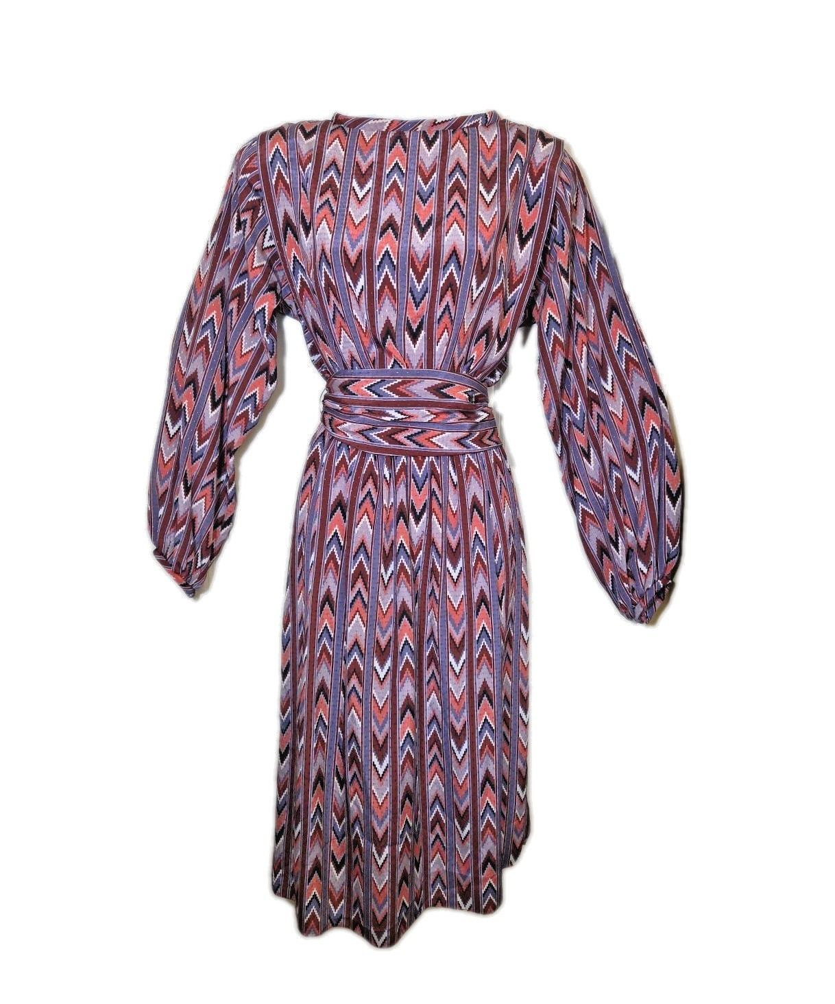 Vtg 1980s Mollie Parnis Studio Dress Aztec Print Satin Women’s 6 Secretary