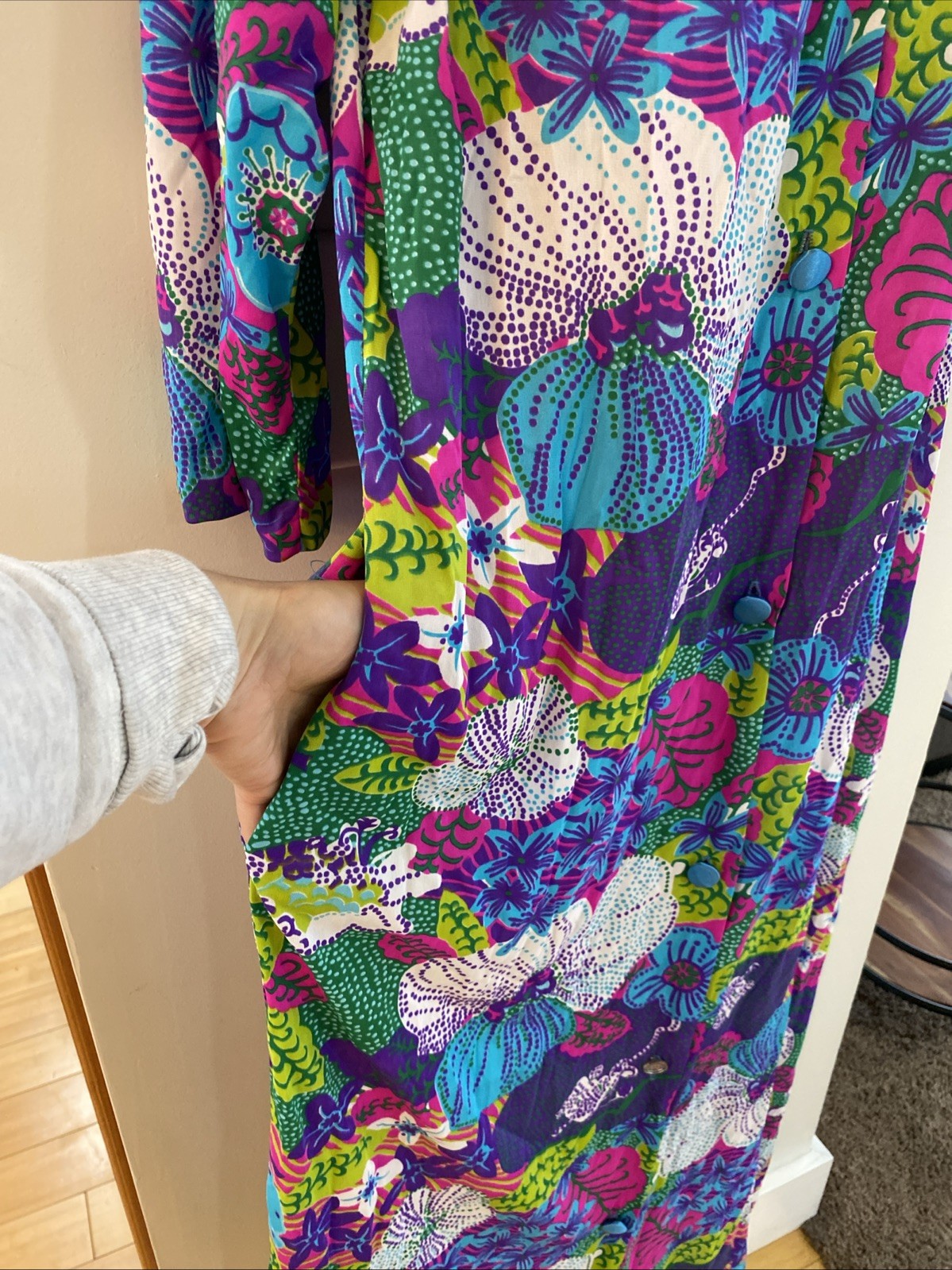 VTG 60’s Mod MCM Dela-Ann Loungewear M Psychedelic Maxi Robe House Coat